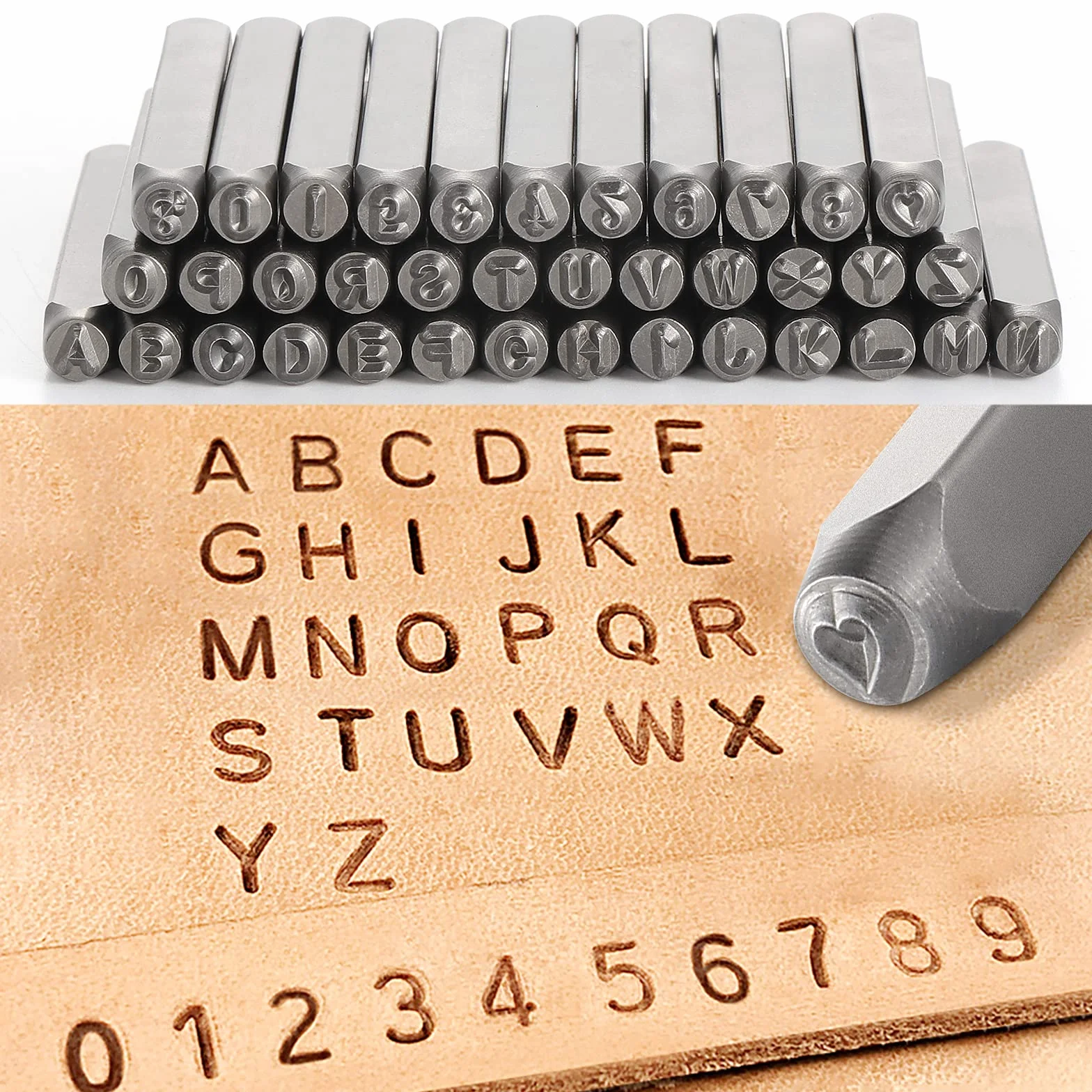 37pcs Punzoni Lettere e Uumeri in Metallo 3mm Timbri Alfabeto Timbri Lettere A-Z e Numero 0-9 Timbri Set per Metallo Legno Pelle Plastica