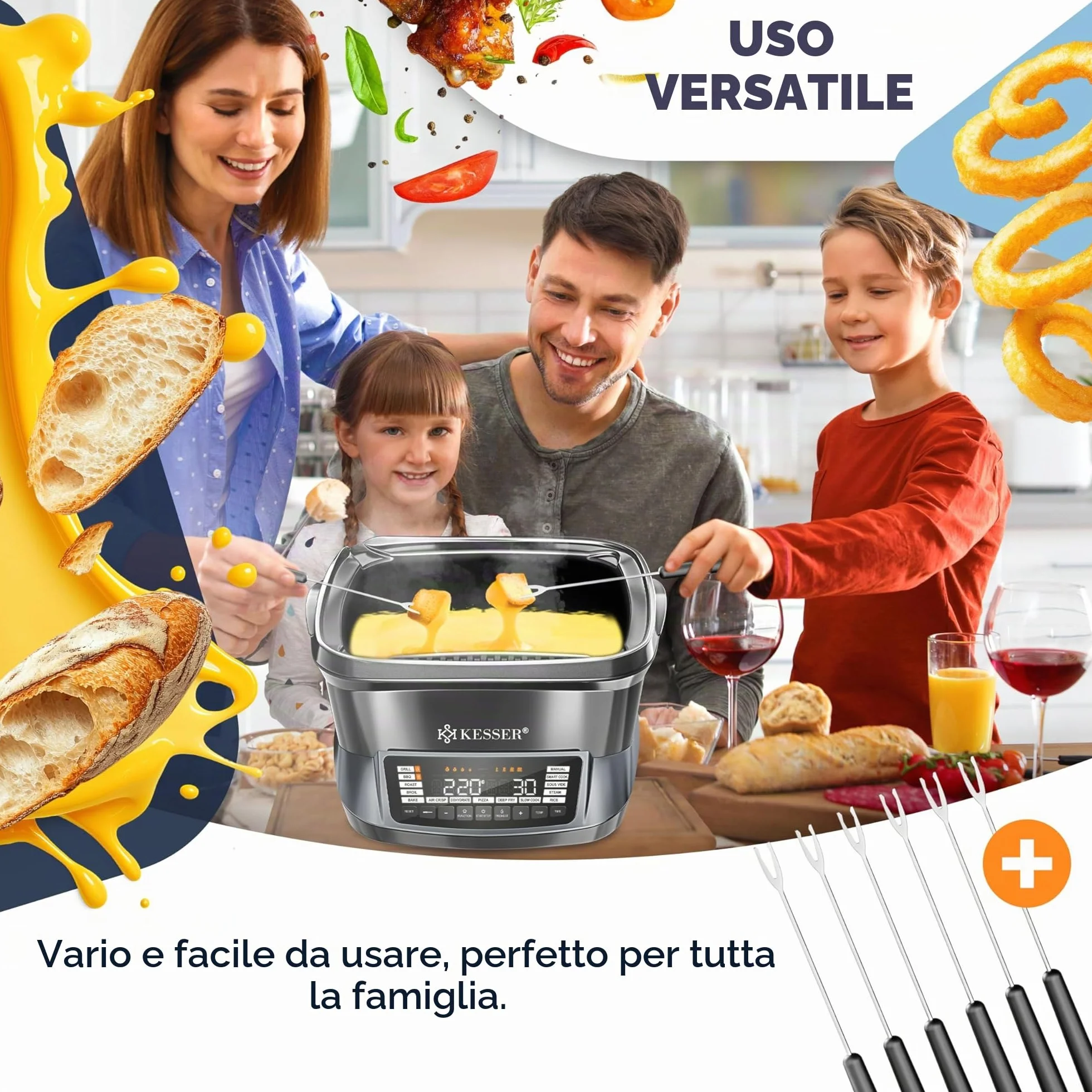 KESSER® Fornello multicooker con friggitrice ad aria calda, 8 l e 16 programmi, utensile da cucina – grigliare, cuocere, stufare, cuocere a vapore, funzione preriscaldamento e mantenimento del calore