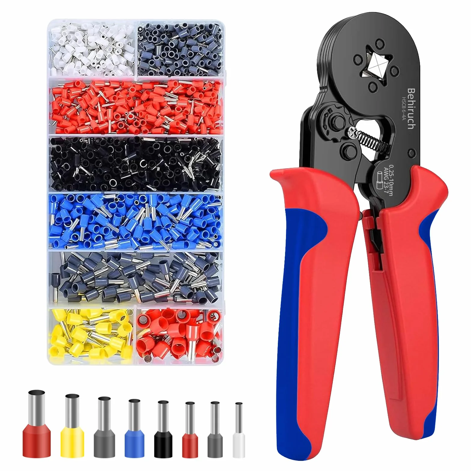 Set di Pinza Crimpatrice Capicorda, con 1300 Capicorda Elettrici a Crimpare - Pinza Capicorda e Puntalini Elettrici a Crimpare Gamma 0,25-10mm² per Auto e Installazioni