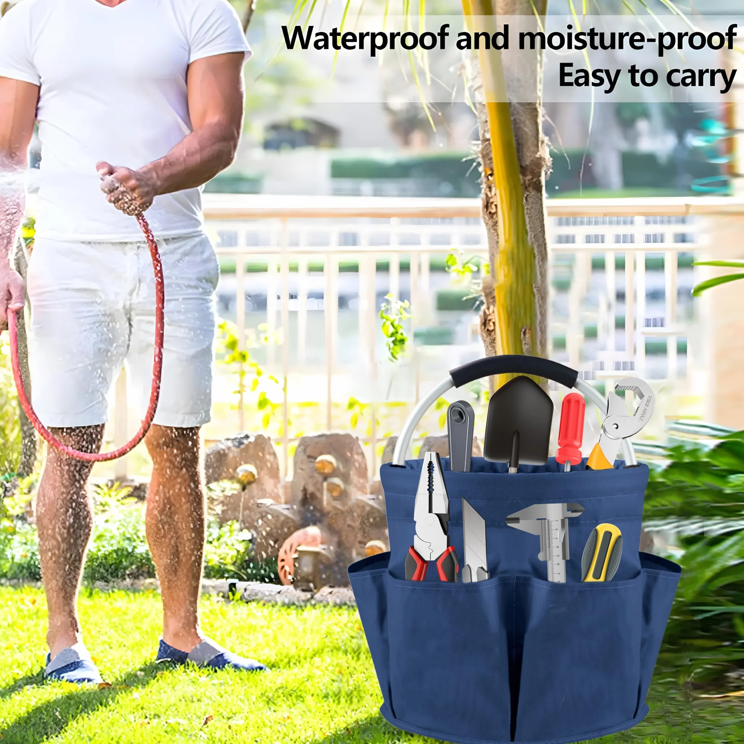 Cesto per la Conservazione, Carrello Pulizie con Manico, Grande Contenitore Organizer per Pulizia, Multi Tasche, Borsa per Pulizia (Blu scuro)