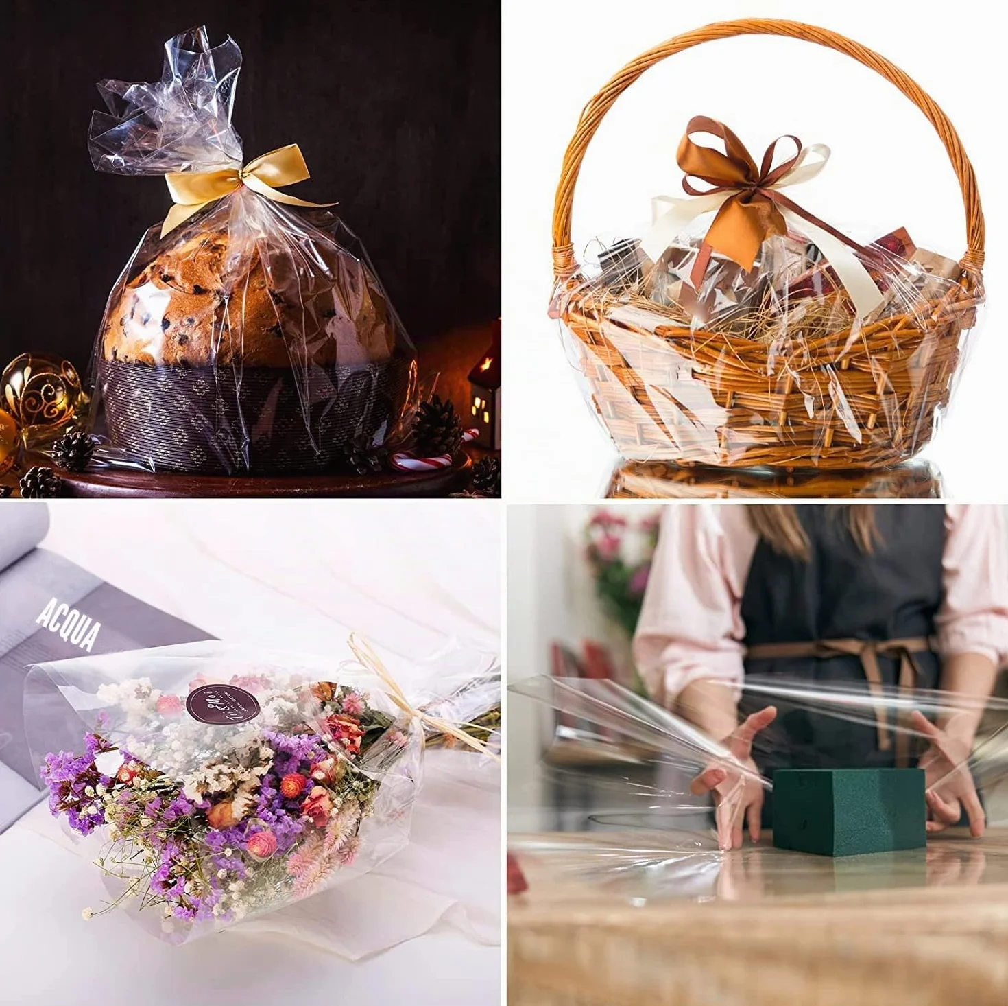 Rotolo di carta regalo in cellophane, 3 mil, carta alimentare, per avvolgere cesti regalo, carta regalo, foglio regalo, arte 40 cm x 15 m, trasparente