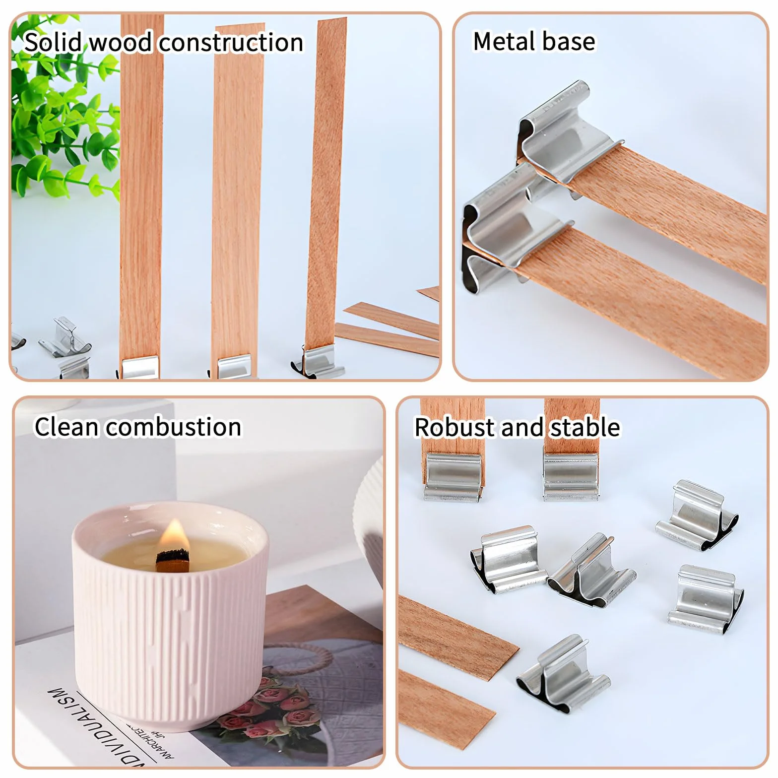 Stoppini di Legno Crepitanti per Candele, Stoppini per Candele con Base, Ideali per Candele Profumate e Produzione di Candele Senza Fumo 13x130mm (30 Pezzi)