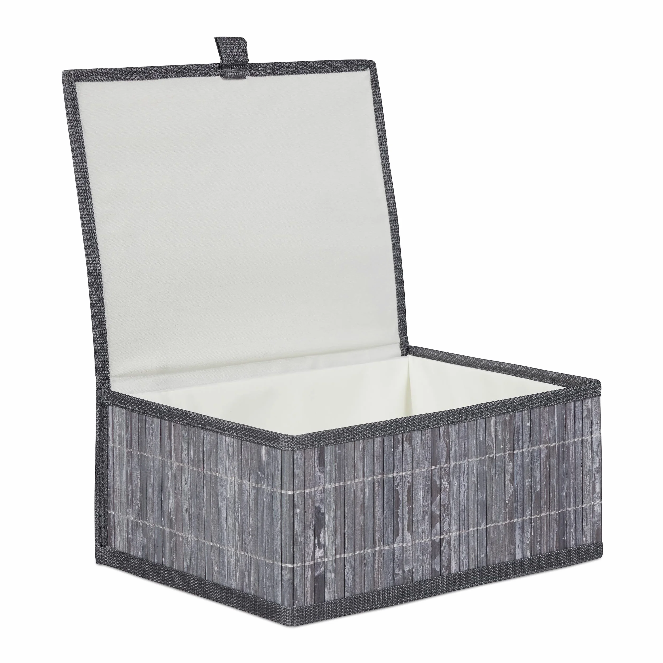 Relaxdays Set da 3 Cesti Portaoggetti, Coperchio & Chiusura a Strappo, Cestino Contenitore in bambù, Grigio