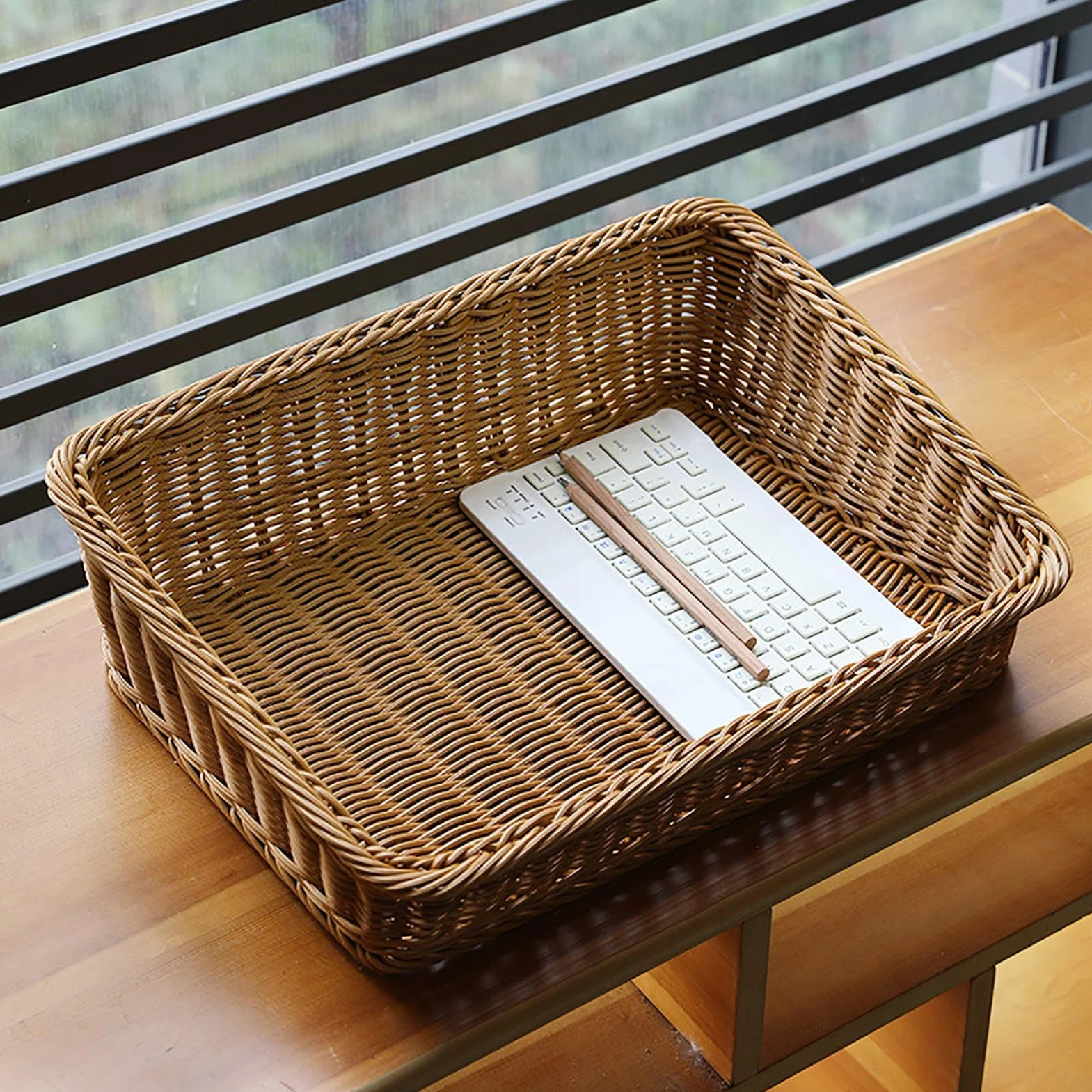 Cesto portaoggetti in rattan, 40 x 30 x 12 cm, rettangolare, in rattan, per conservare frutta e pane, cestino da bagno, articoli da cucina e decorazioni