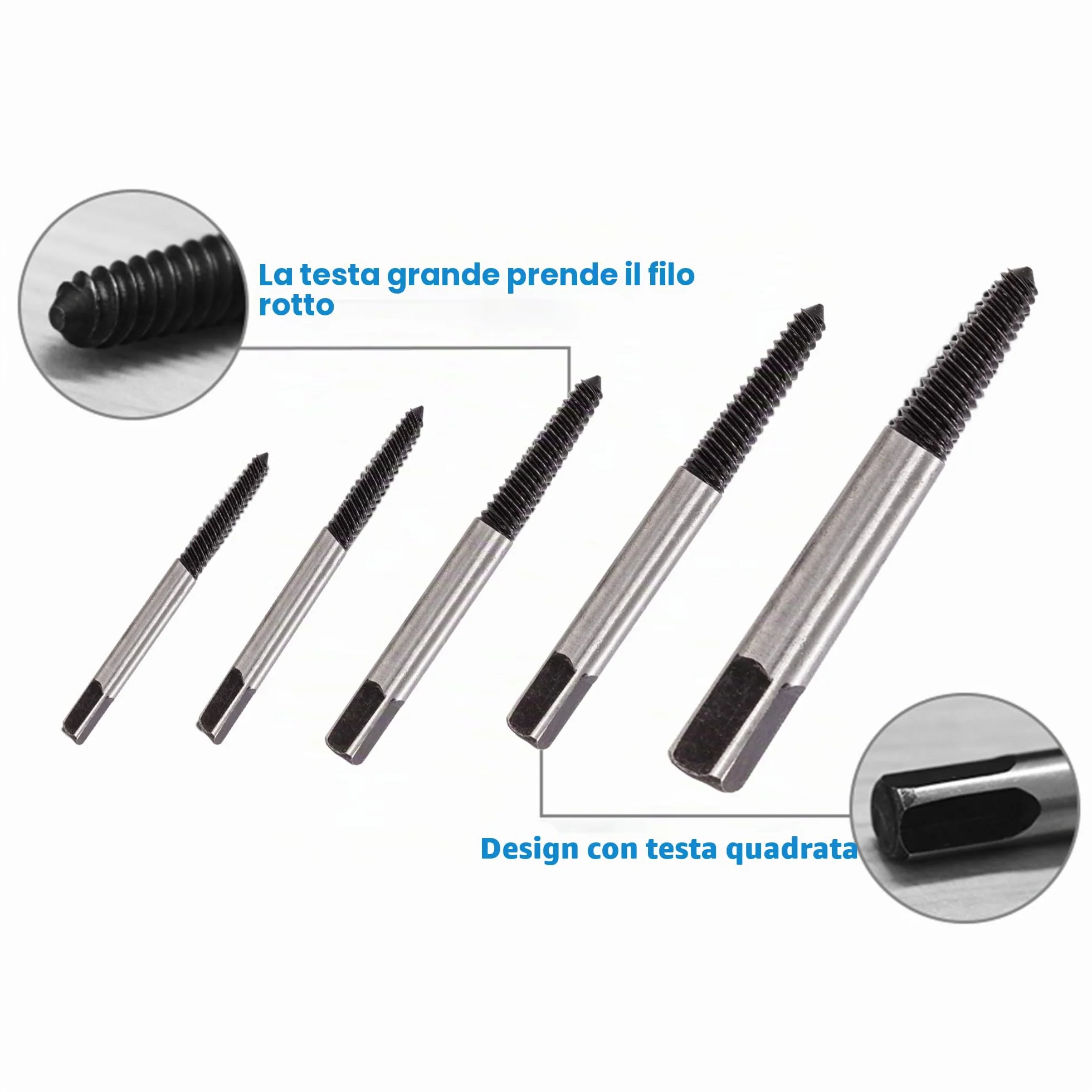 TJR® set di 5 estrattori per viti a spirale, dimensioni #1-#5 per M3-M8 - Facile rimozione di bulloni scanalati multi-spline