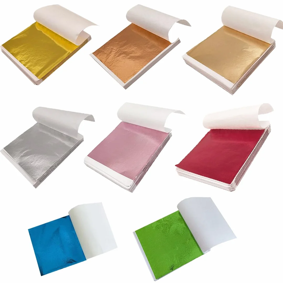 90 PCS Fogli di Foglia Oro Decorazione Multicolore, Imitazione Foglia Oro per Doratura, Pittura, Nail Art, Decorazione di Mobili e Fai da Te, Foglie Oro per Decorazioni, Fogli Oro Decorazione
