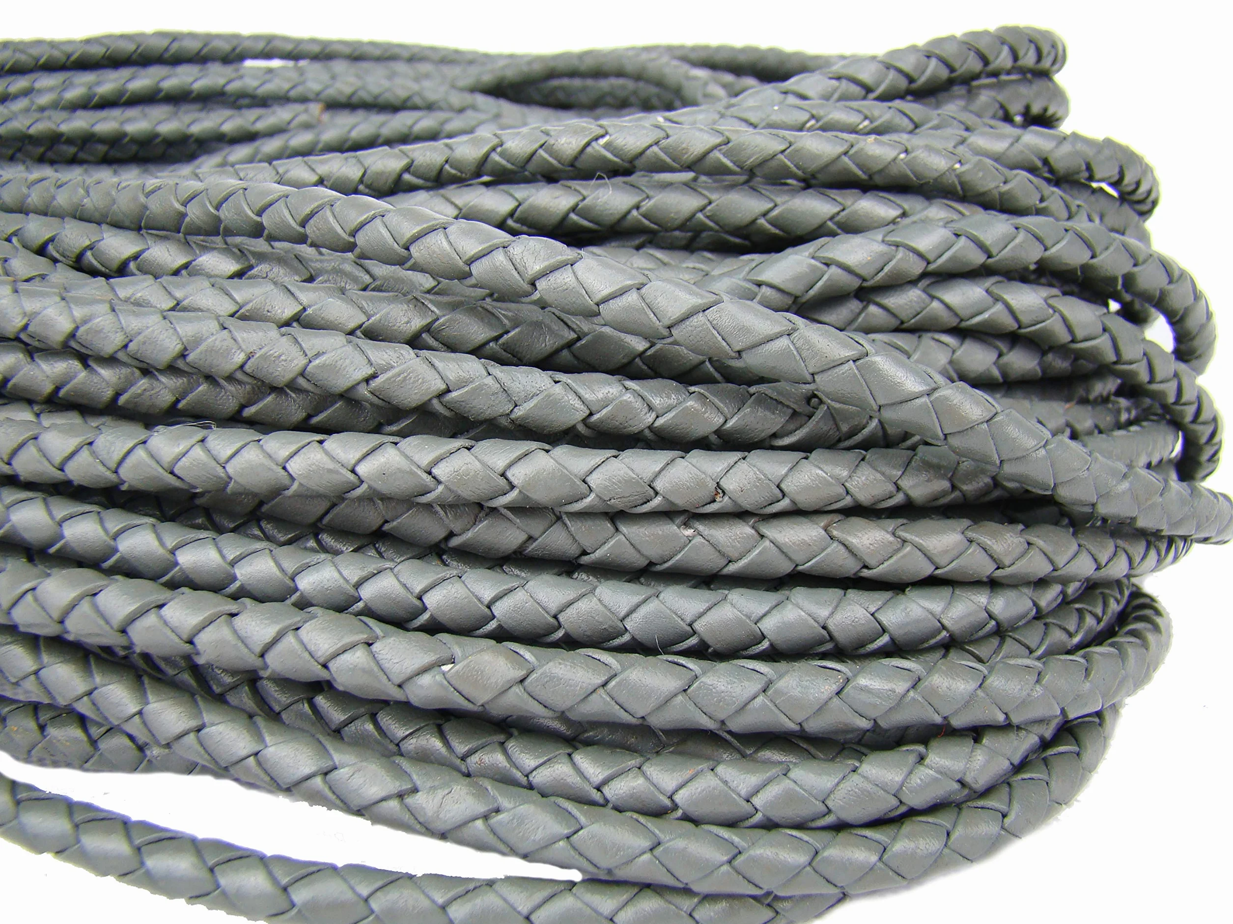 Corda di cuoio rotondo intrecciato, 5 mm -, Pelle, Grau, 1 metro
