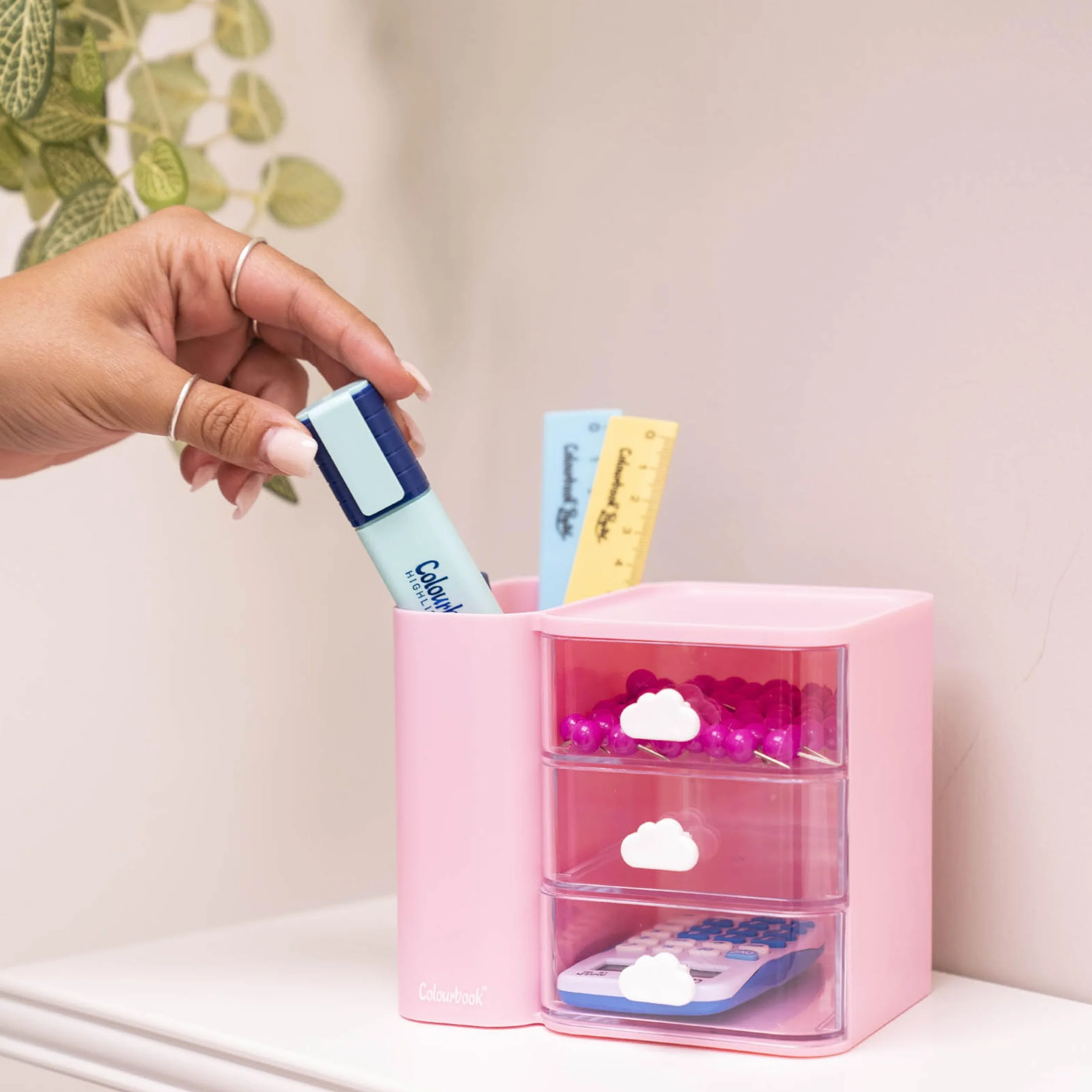 Colourbook Cubby - Organizer Scrivania 3 Cassetti, Mini Cassettiera Portaoggetti, Porta Minuteria (Rosa)