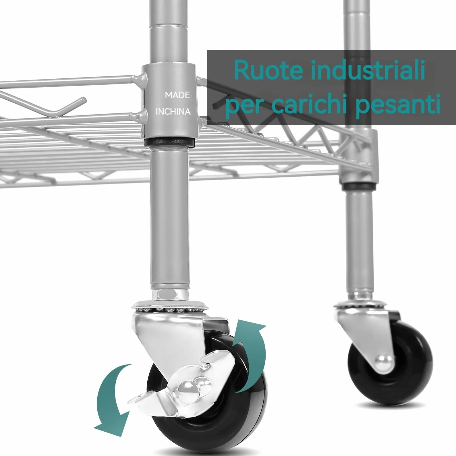 Himimi Scaffale in Filo Metallico a 6 Livelli con Ruote, Regolabile in Altezza, Scaffale in Piedi Resistente con Gancio per Bagno Cucina Garage Camera da Letto Argento