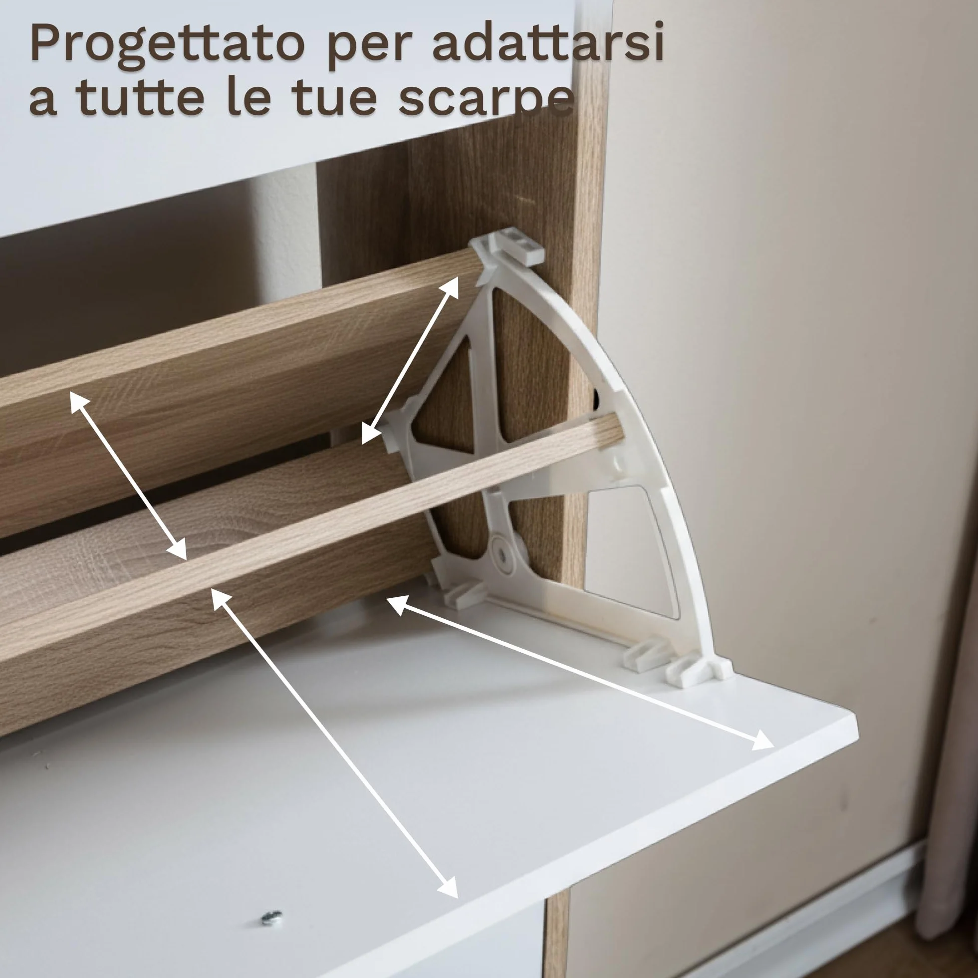 CATAVANA Scarpiera salvaspazio slim 60 cm in legno bianco, scarpiera da ingresso con 4 ante, scarpiera 24 paia, design moderno alto e stretto, ideale come portascarpe ingresso