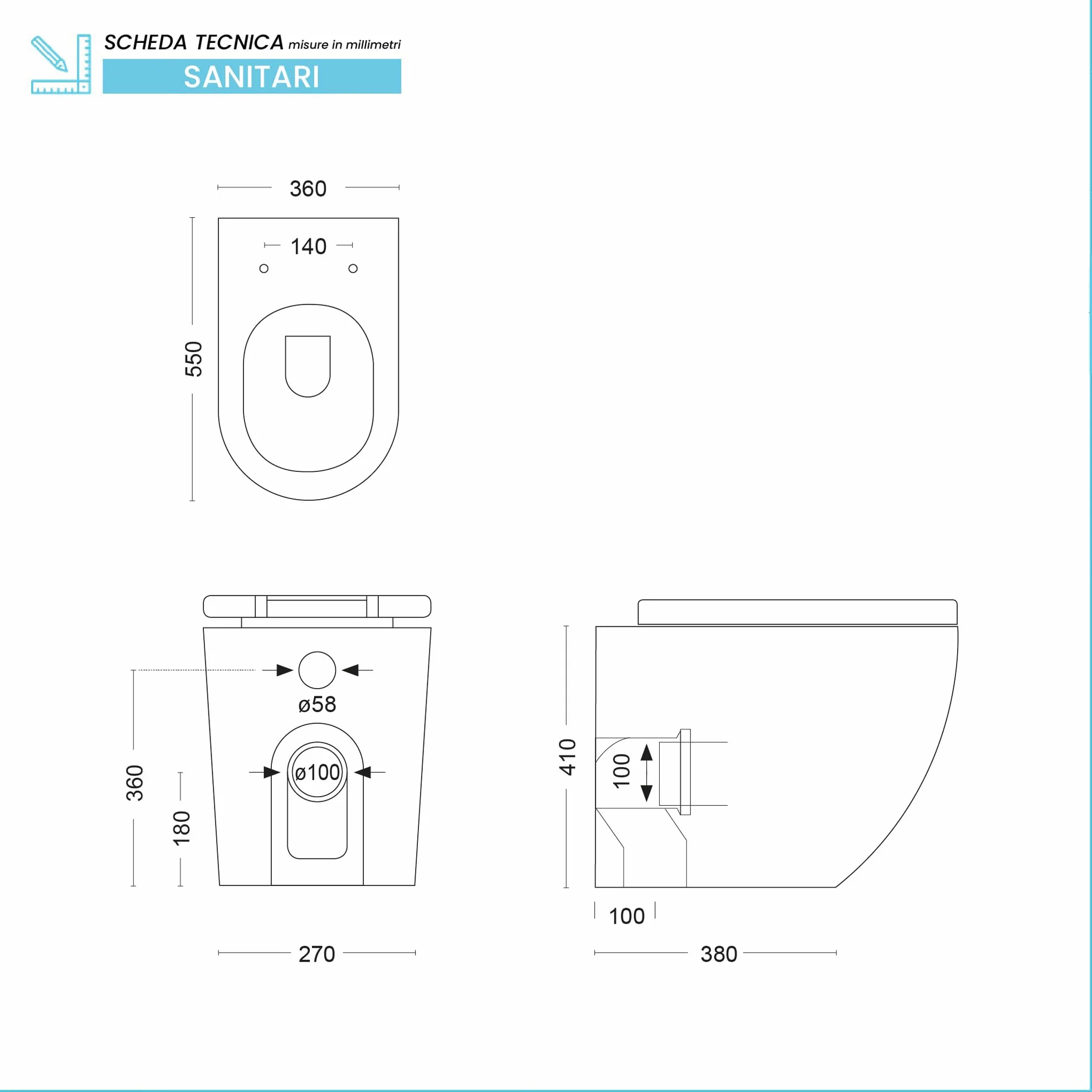 Sanitari Filomuro in Ceramica Nero Opaco con Copriwc Soft Close e Scarico a Tornado – Set WC e Bidet Linea Tokyo Design Moderno