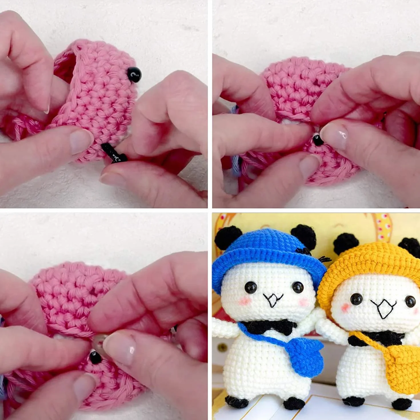 100 occhi di sicurezza per animali all'uncinetto, occhi a bottone in plastica, per bambole, peluche e orsacchiotti, fai da te, 6-12 mm