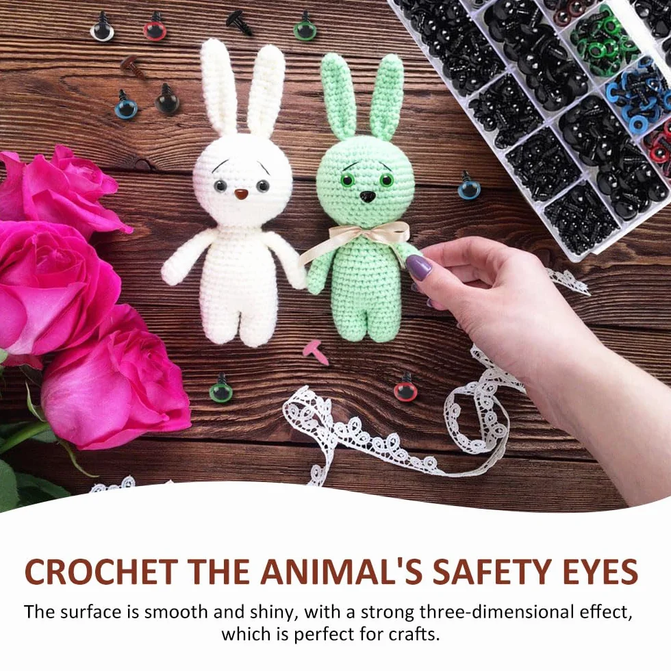 915 pz Occhi e Naso Di Sicurezza per Amigurumi,Safety Eyes,Occhi Pupazzi,Occhi Bambole Artigianali,Occhietti per Pupazzi Uncinetto,Occhi Colorati Amigurumi con Rondelle,Occhi Peluche Crochet