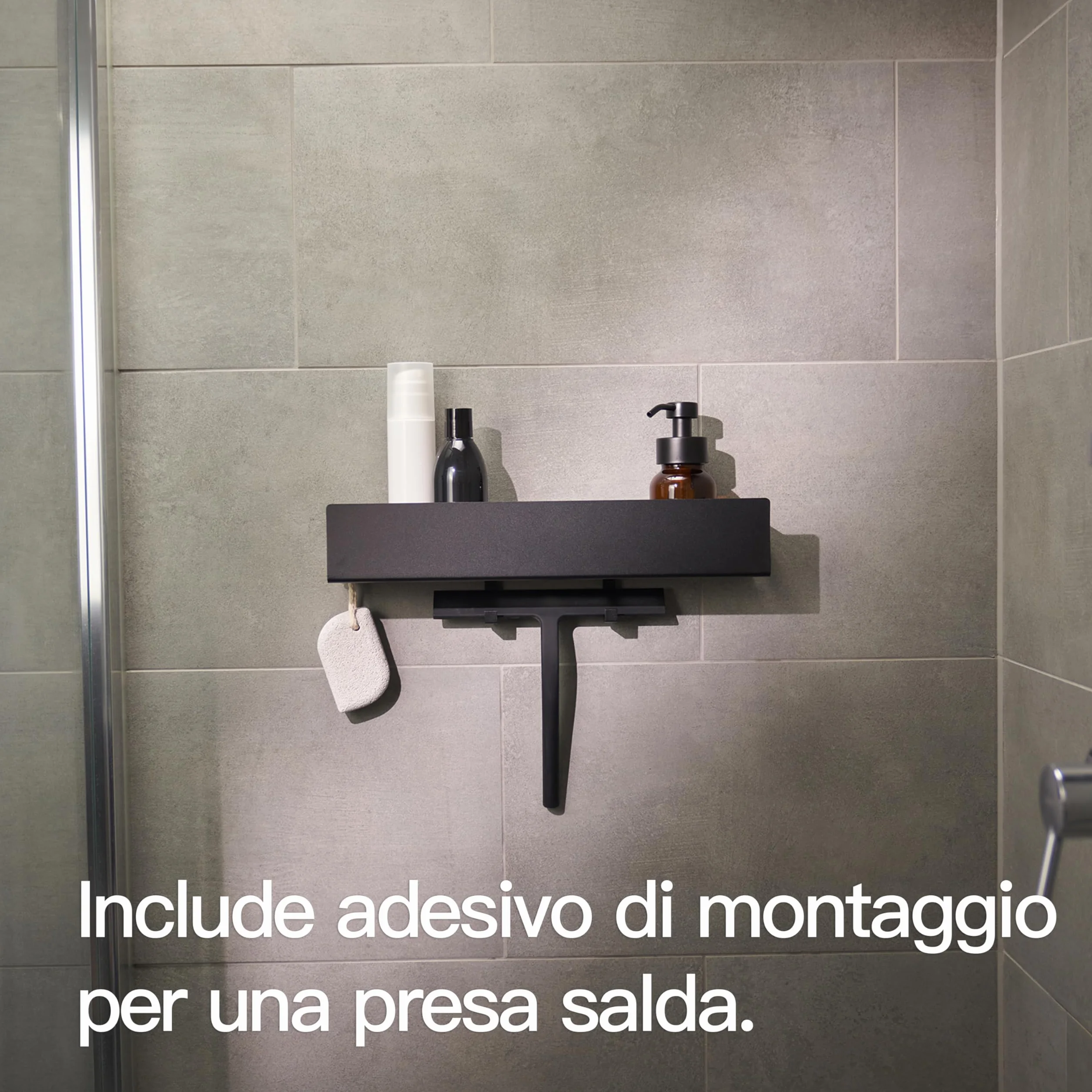 Design Amburgo Mensola doccia senza foratura I Porta sapone per doccia | Mensole Bagno I Portasapone doccia I Mensola Adesiva da Parete I 2 Ganci | Mensola bagno nero 42 cm