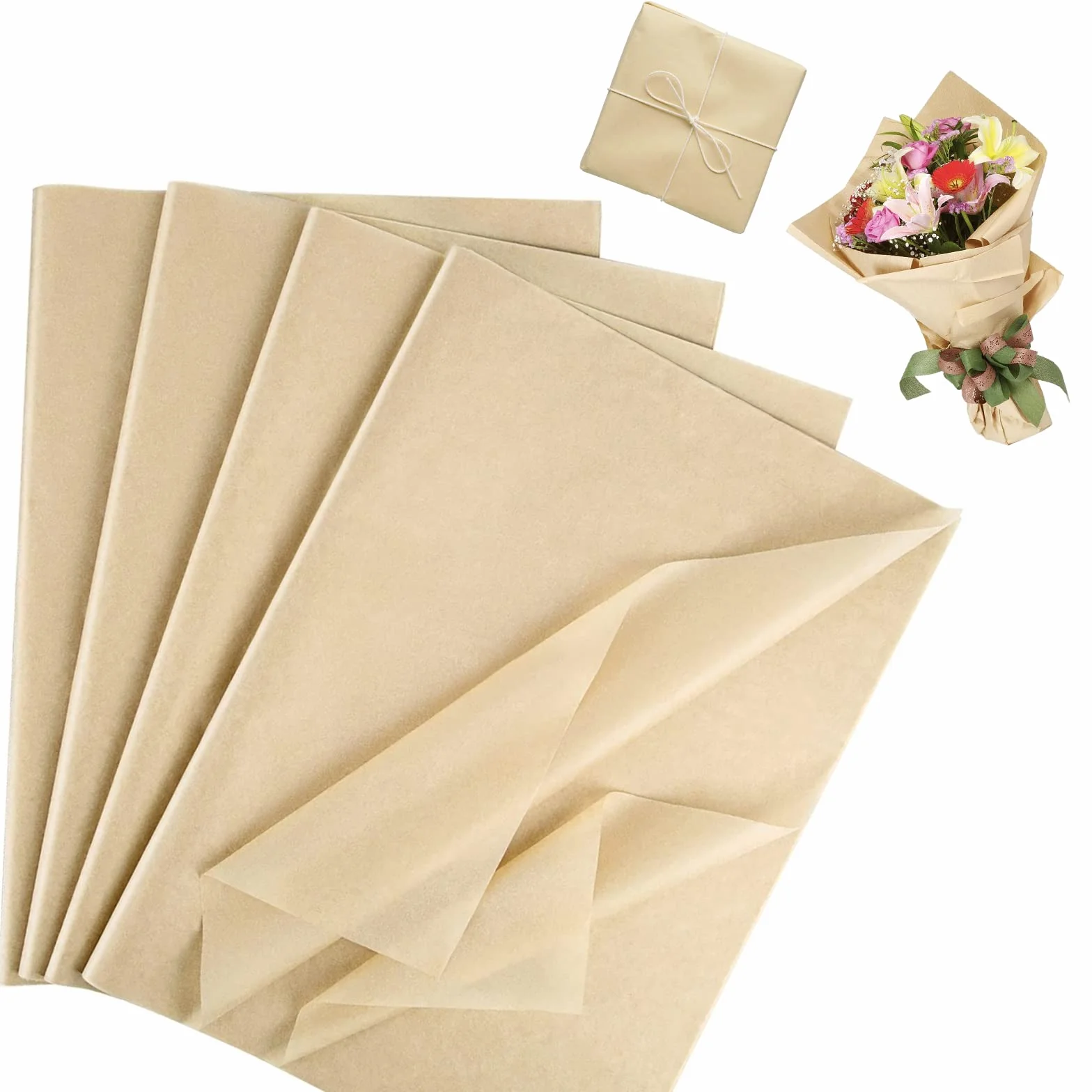 100 fogli di carta velina da imballaggio, Kraft marrone, 50 x 35 cm, per regali, matrimoni, baby shower, compleanno, Natale