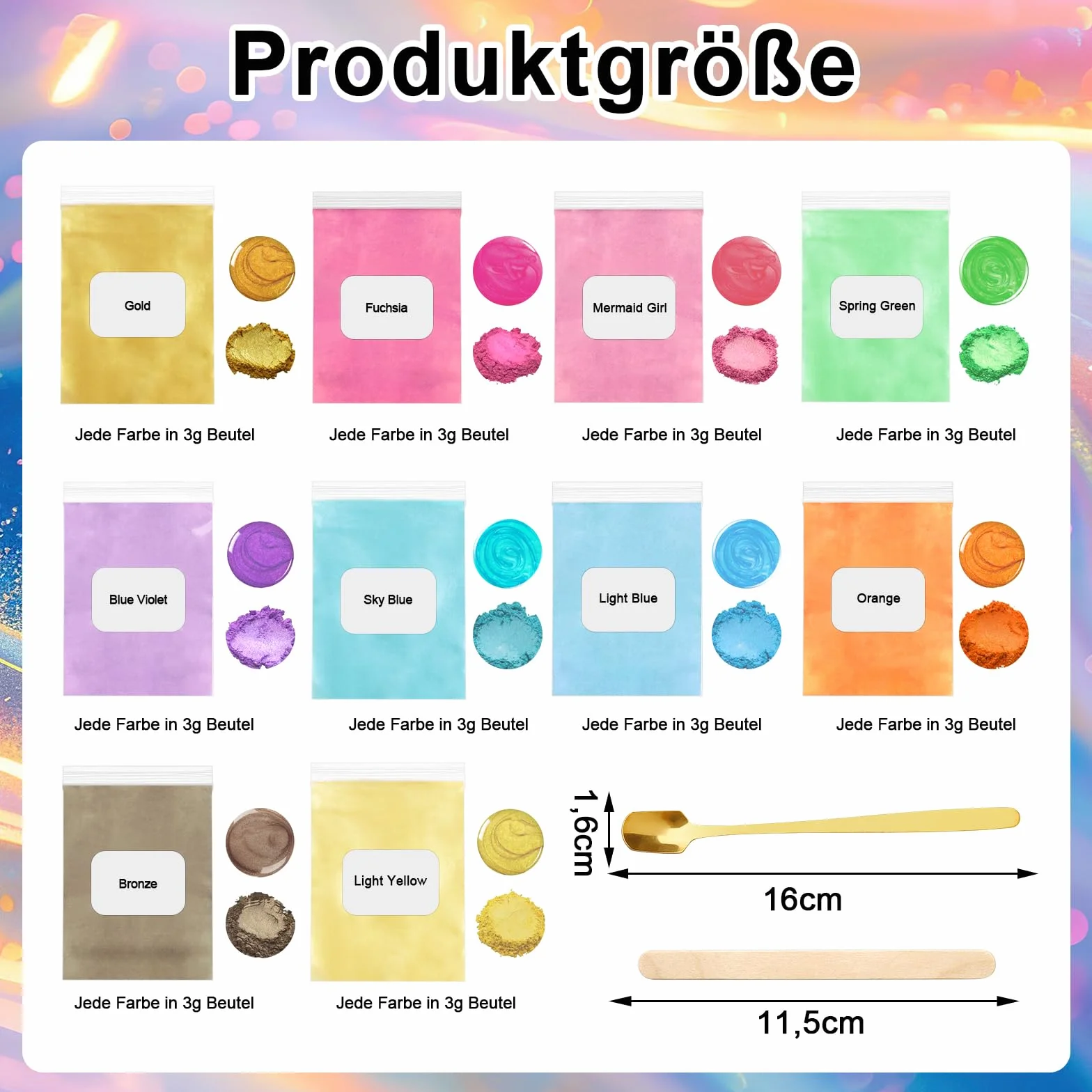 Set di 10 colori di resina epossidica da 3 g, polvere di mica, pigmenti colorati per colata in polvere, polvere per pigmenti in resina epossidica per sapone, candela, creazione di gioielli