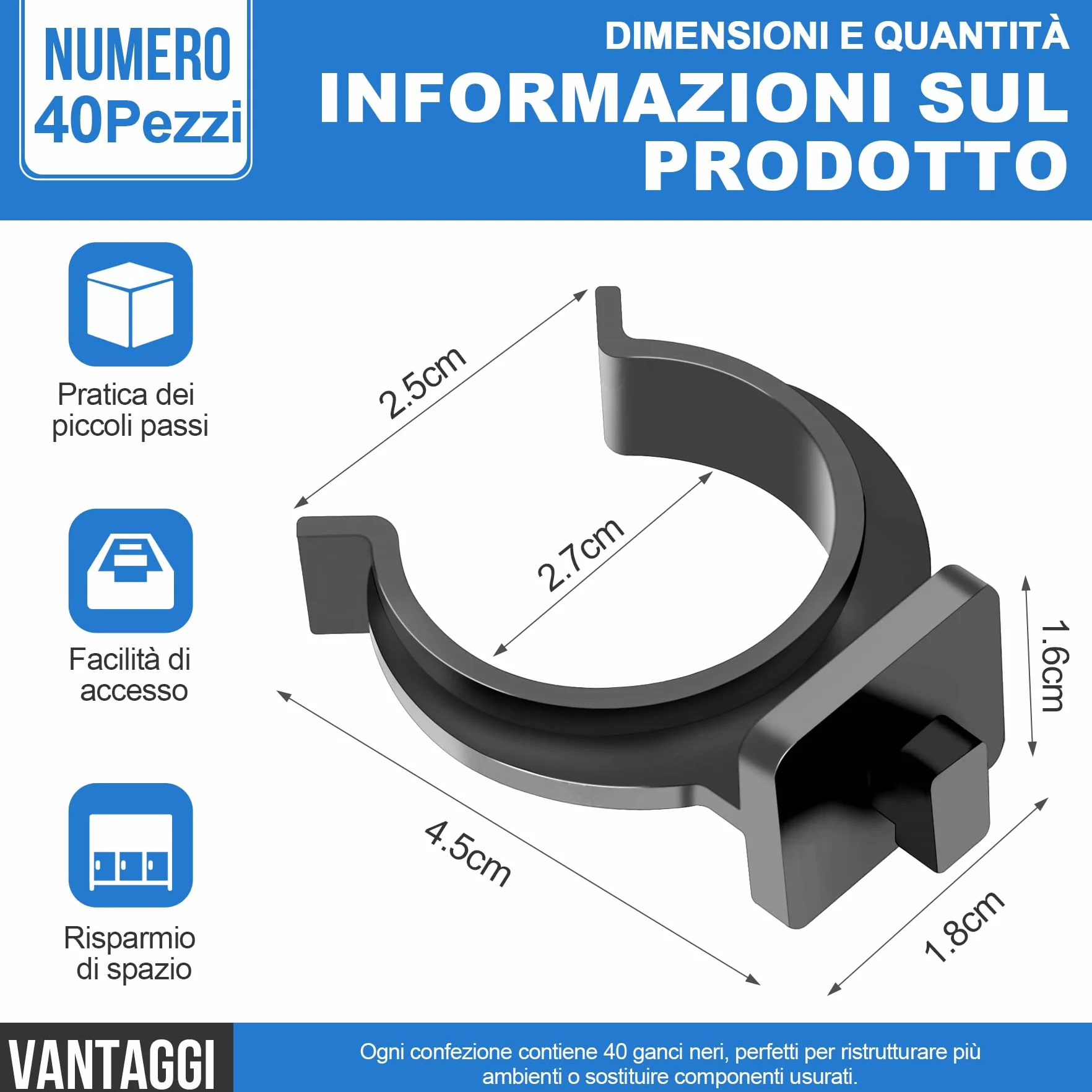 Ganci per Zoccolo Cucina 27 mm, Clip Universali ABS per Battiscopa, Compatibili Piedini Regolabili 27-33 mm, 40 Pezzi