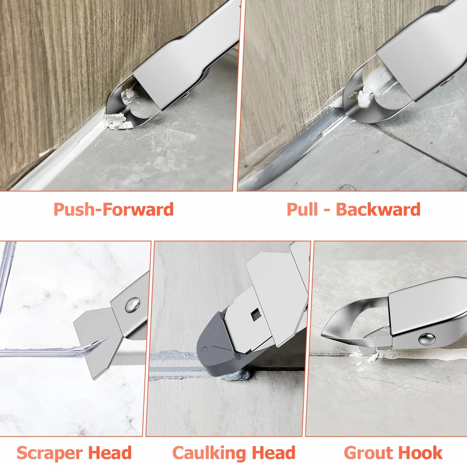 Preciva Silicone Kit di Utensili per Calafataggio 4 in 1 Scopino per Calafataggio in Acciaio Inox Scopino di Gomma di Rimozione Calafataggio Per Finestre Cucina Bagno