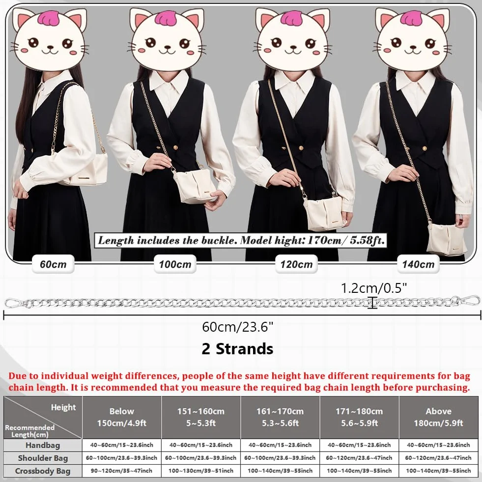 PH PandaHall 2pz Catena Borsa Argento 60cm Catene per Borse a Tracolla, Catena per Borsa in Metallo Maniglia di Ricambio per Sostituisci Vecchie Catene Borsetta Fai Da Te