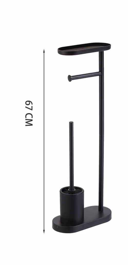 BM Portarotolo da Bagno con Scopino e Mensola in Metallo – Piantana WC 3 in 1 Nera Opaca, design moderno, supporto carta igienica con vassoio superiore, base stabile antiscivolo (Metallo)