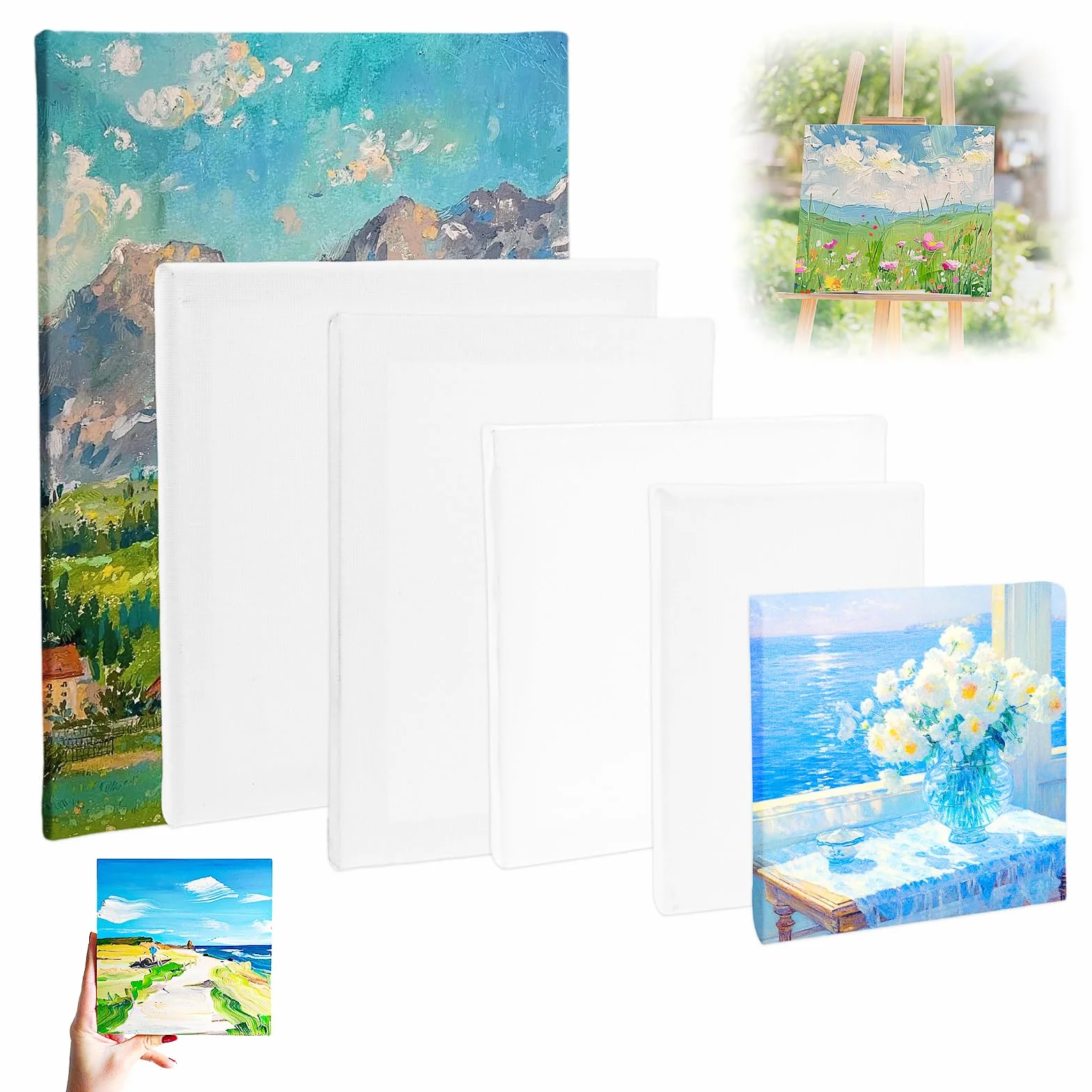 6 Pz Tela per Dipingere Tela Pittura con Telaio，Legno Tele Bianca per Pittura Tele Intelaiate，Tavola Bianca，per Pittura 100% Cotone Pannelli di Tela，Pittura Prestirate Telati d'Artista