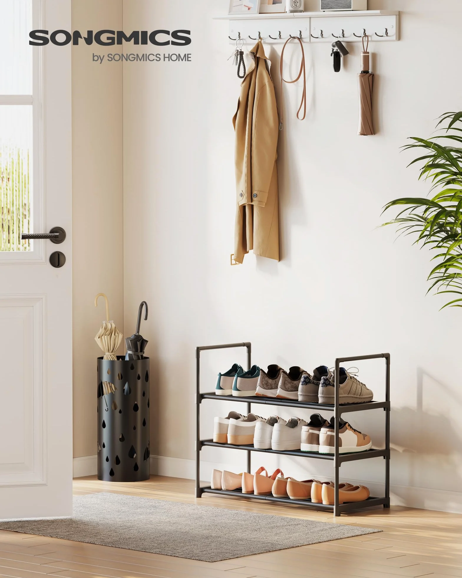 SONGMICS Scarpiera 3 Ripiani Portascarpe Metallo 30x68x55 cm Nero