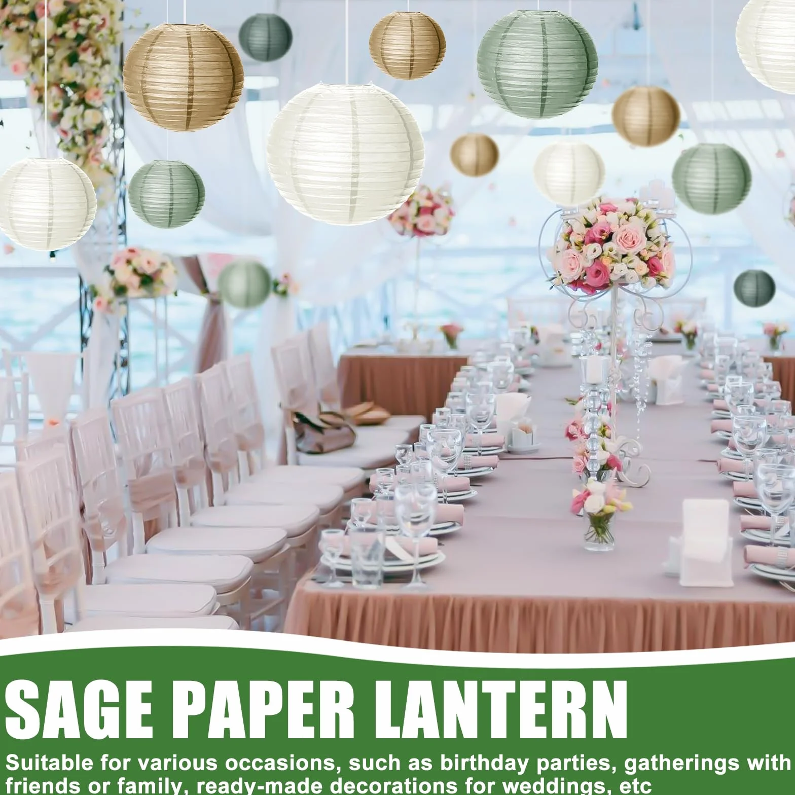 Lanterne di carta cinesi verde salvia decorazioni per feste giardino nozze baby shower compleanno