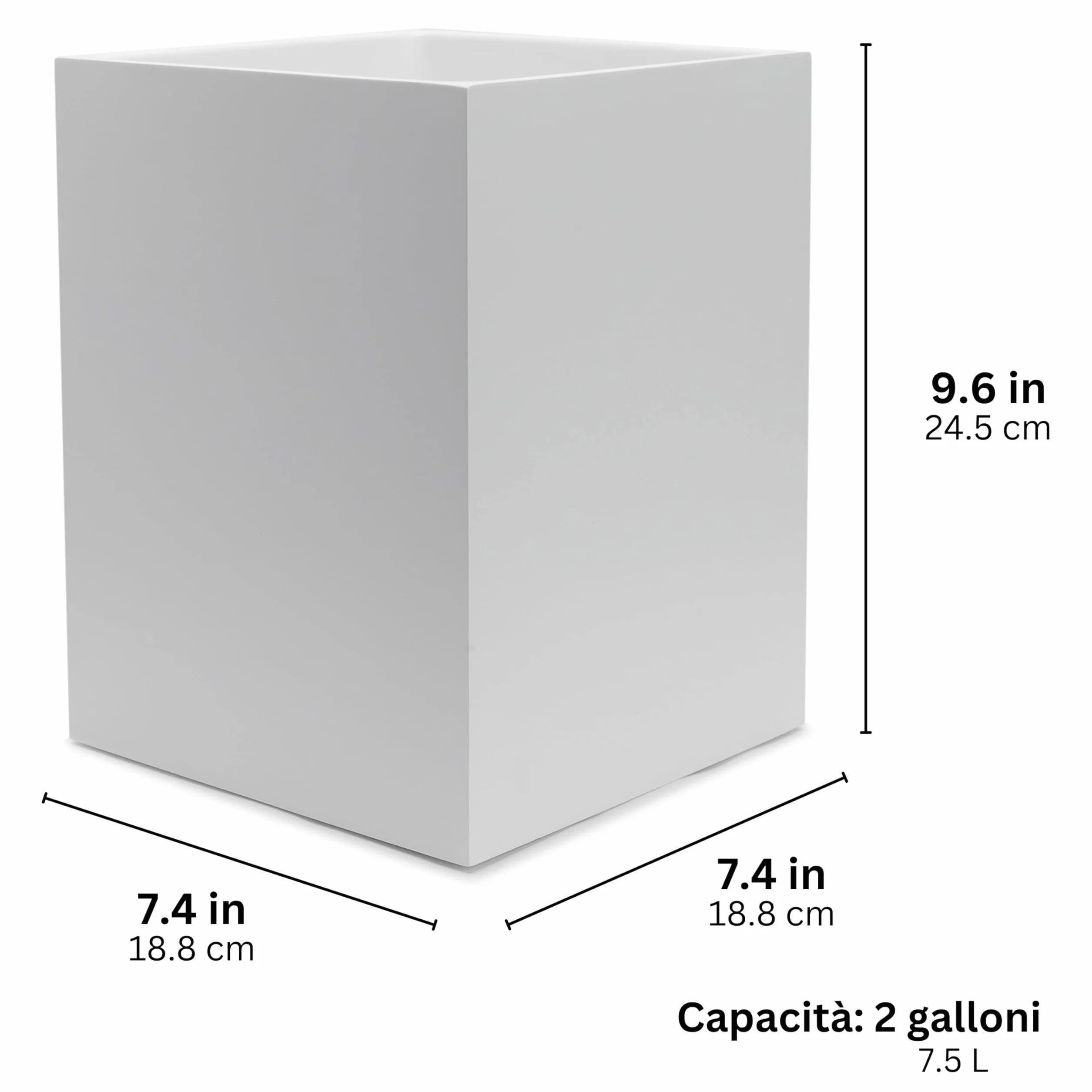 YEW DESIGN Pattumiera piccola quadrata bianca opaca, pattumiera da 2 galloni/7,5 litri, cestino per rifiuti per casa, bagni, ufficio, sotto la scrivania, camera da letto, lavanderia, cucina