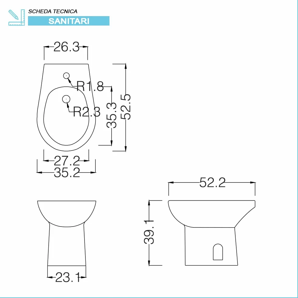 Inbagno Sanitari Bagno in Set, Completo di WC, copriwater, Bidet e lavabo 65 cm con Colonna