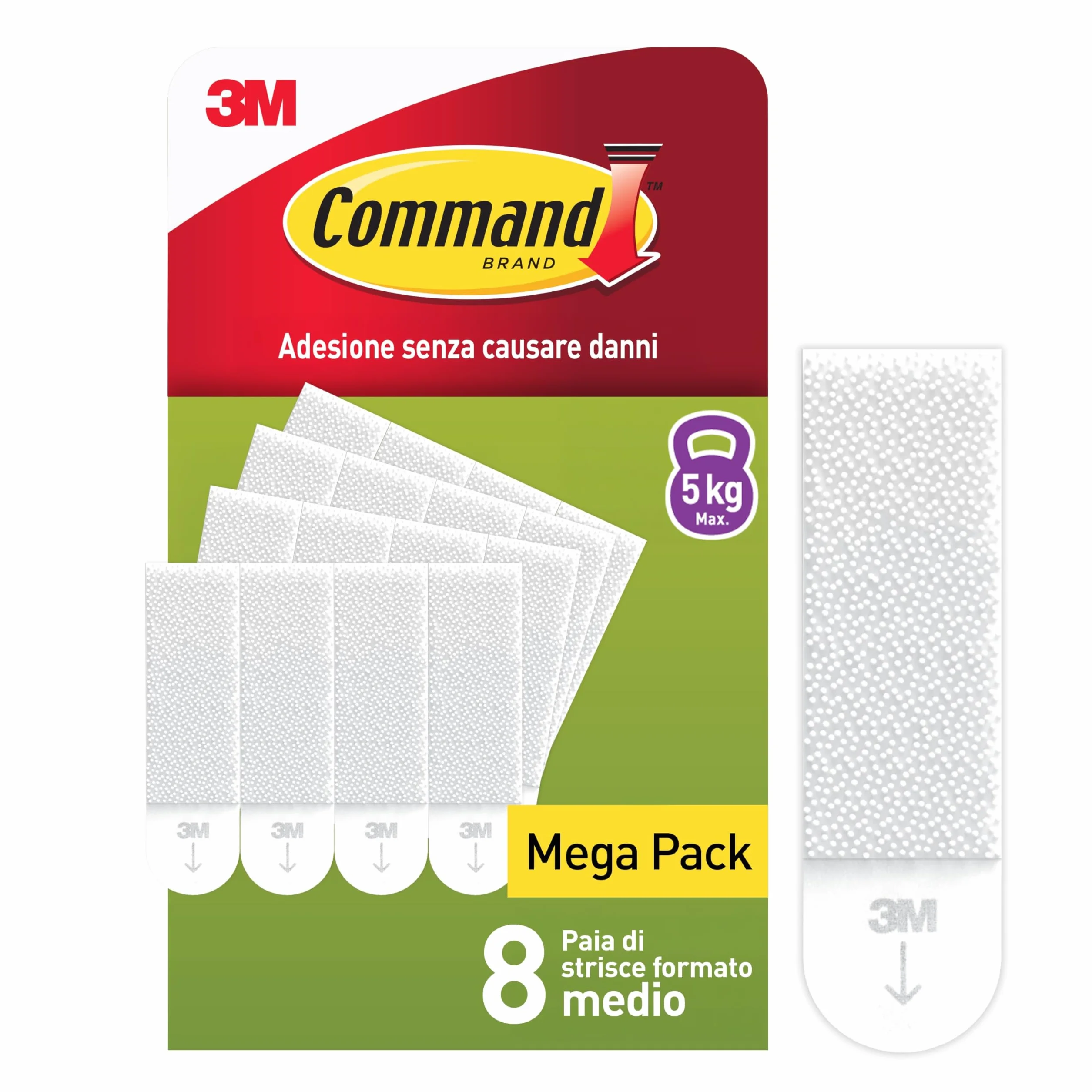 Command Strisce Adesive Appendiquadri Medie, Taglia M, 8 Paia, Bianche, Tenuta fino a 5 kg