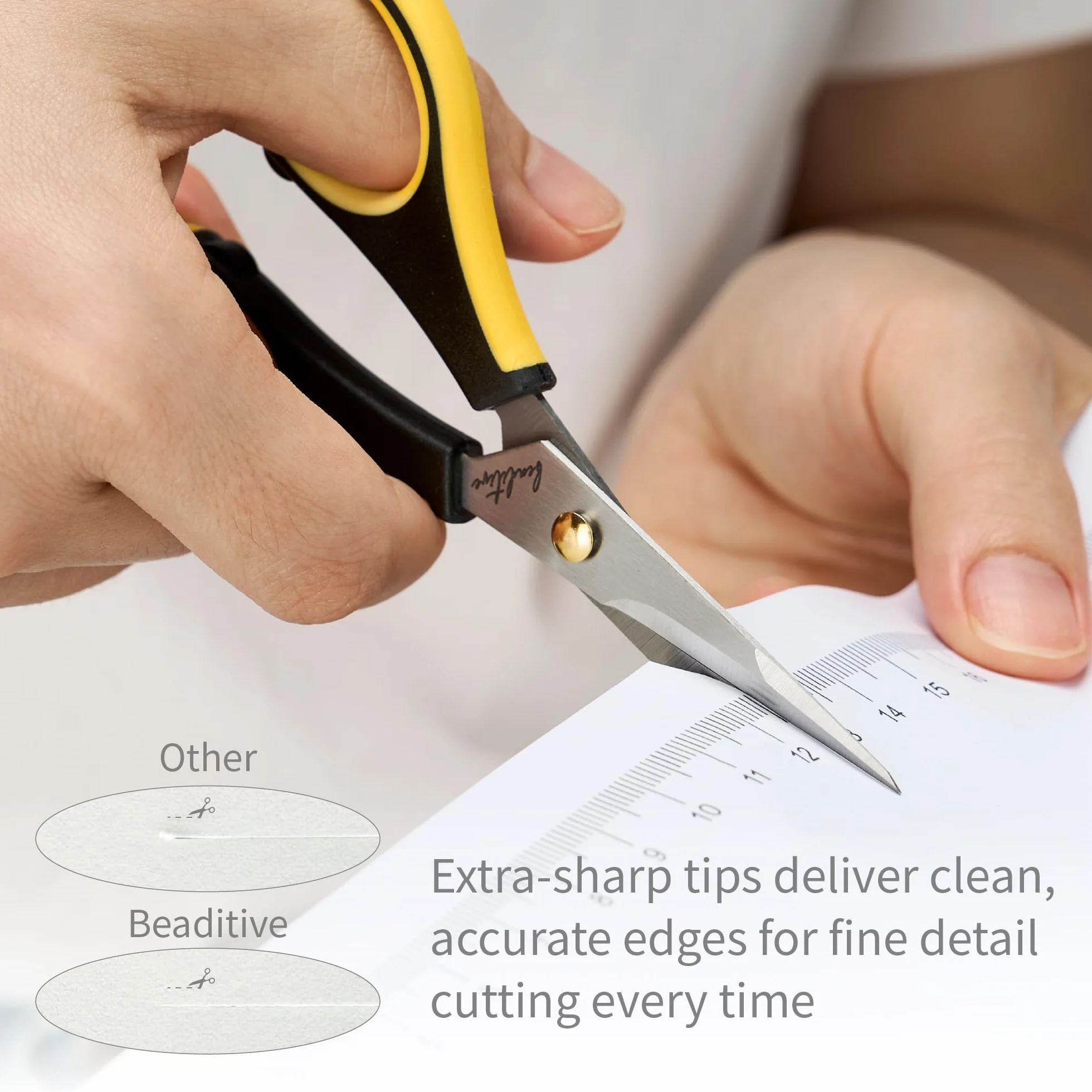 Beaditive Forbici di precisione – Lame in acciaio inox con cappuccio di sicurezza, punta ultra affilata e manici antiscivolo in TPR – per adulti e bambini, per lavori di carta, scrapbooking, casa