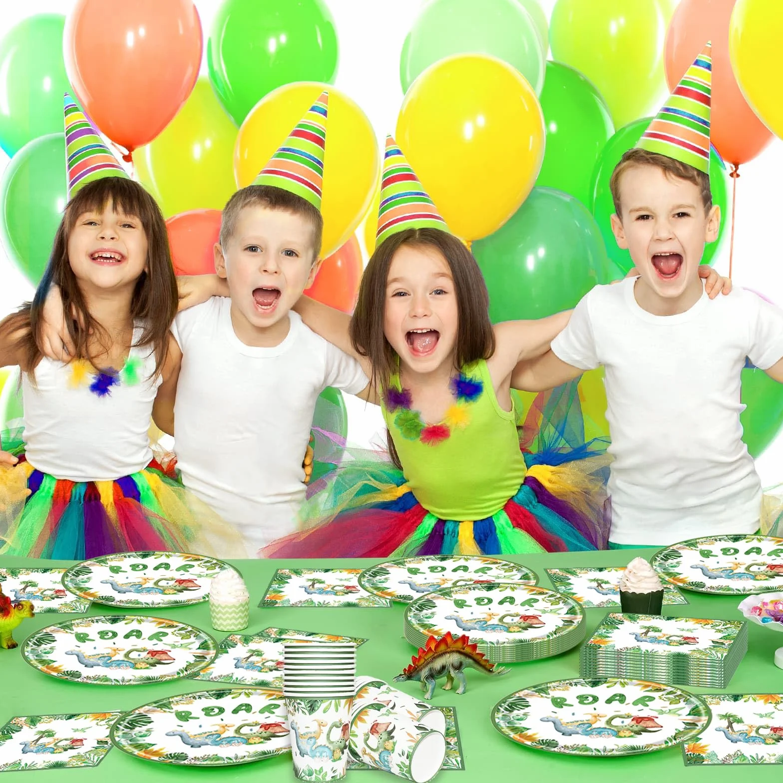 Bikasun 60 Pezzi Stoviglie per Dinosauro Set Tema Compleanno per Bambini 20 Ospiti