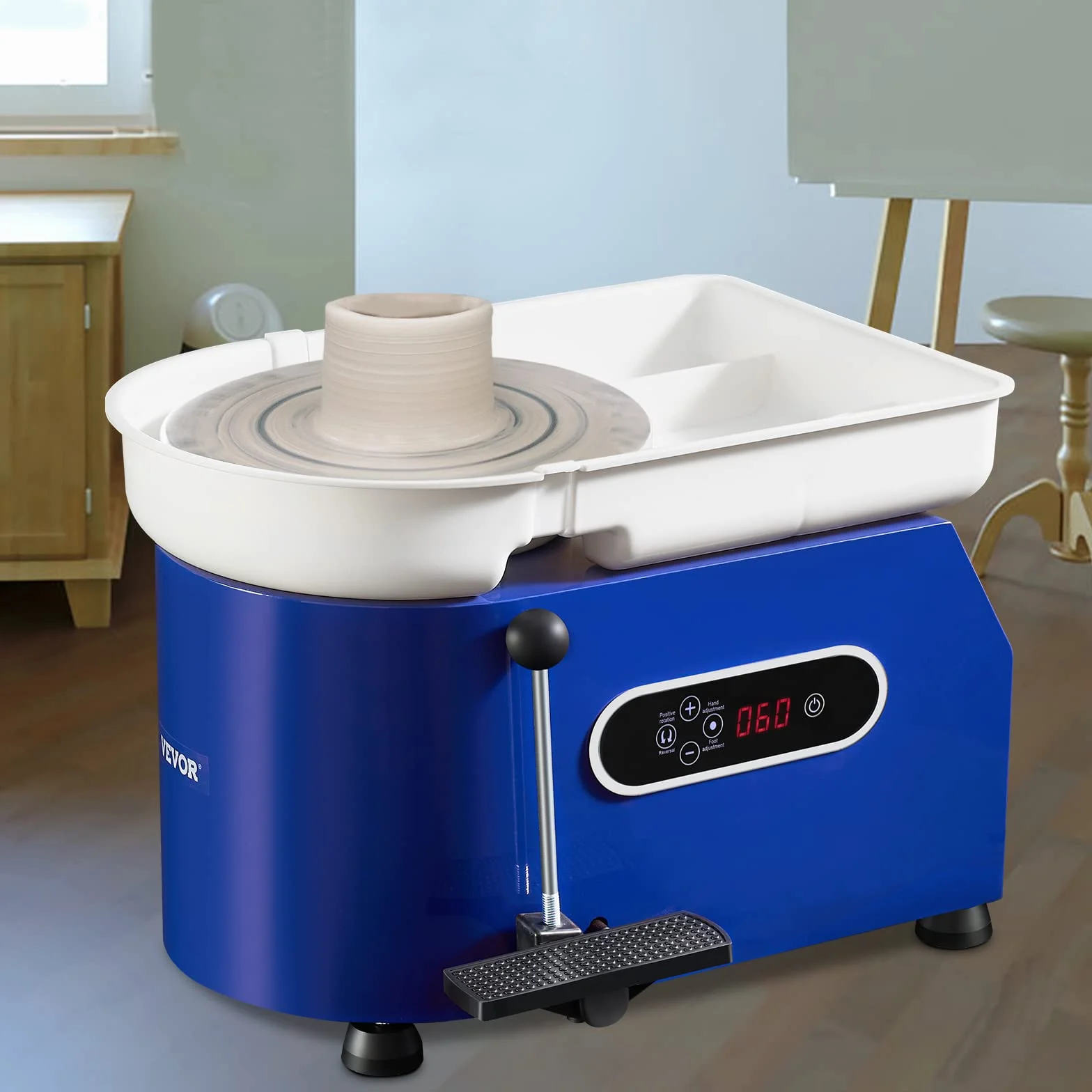 VEVOR Tornio per Ceramica Argilla con Pedale 450 W Diametro 28 cm Velocità 60-300 giri/min, Macchina Ruota di Ceramica Fai-da-te Hobbista Controllo con Schermo LCD 450W Livello di Rumore entro 60 dB