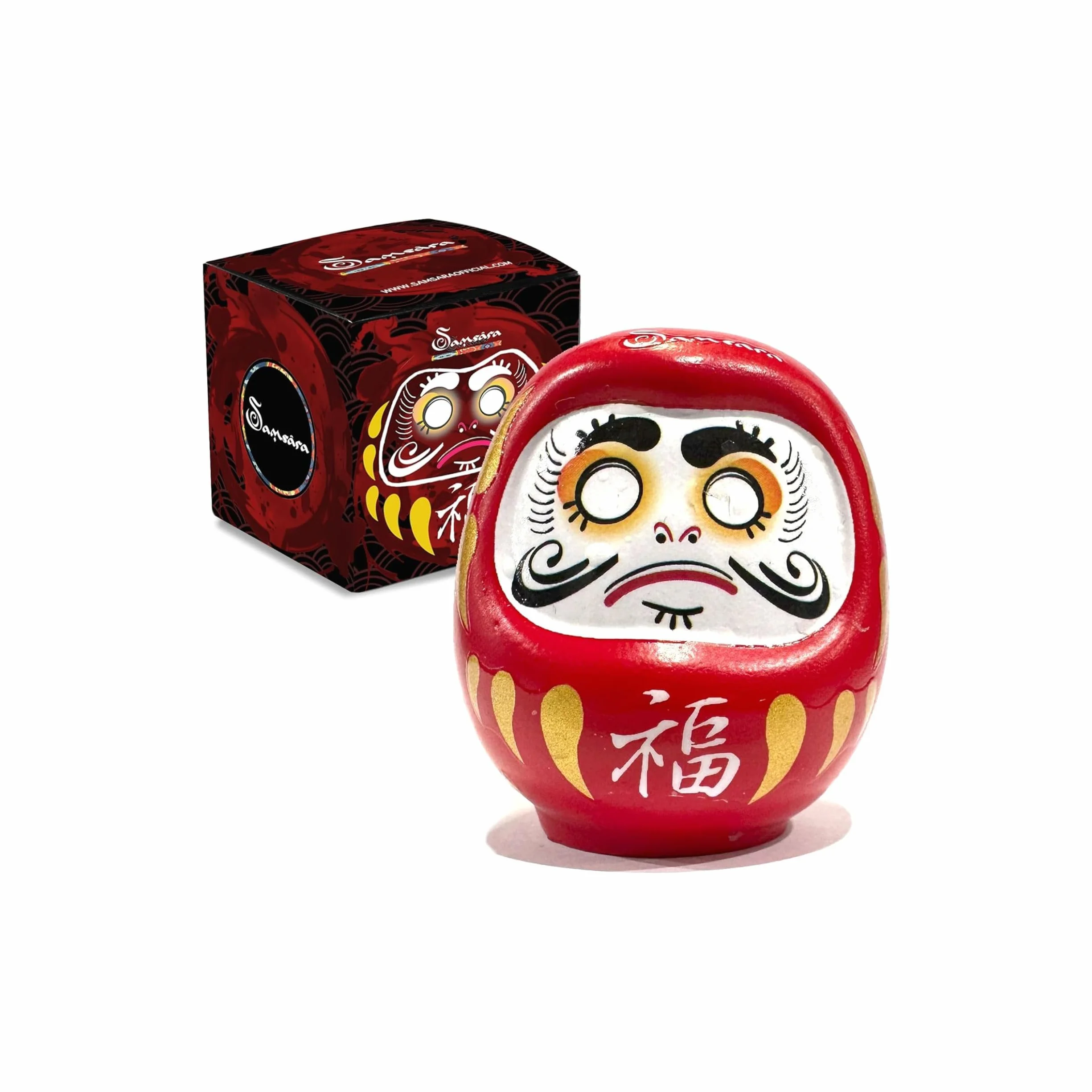 Samsara Daruma Bambolina Amuleto Portafortuna Giapponese Originale in Porcellana Rosso