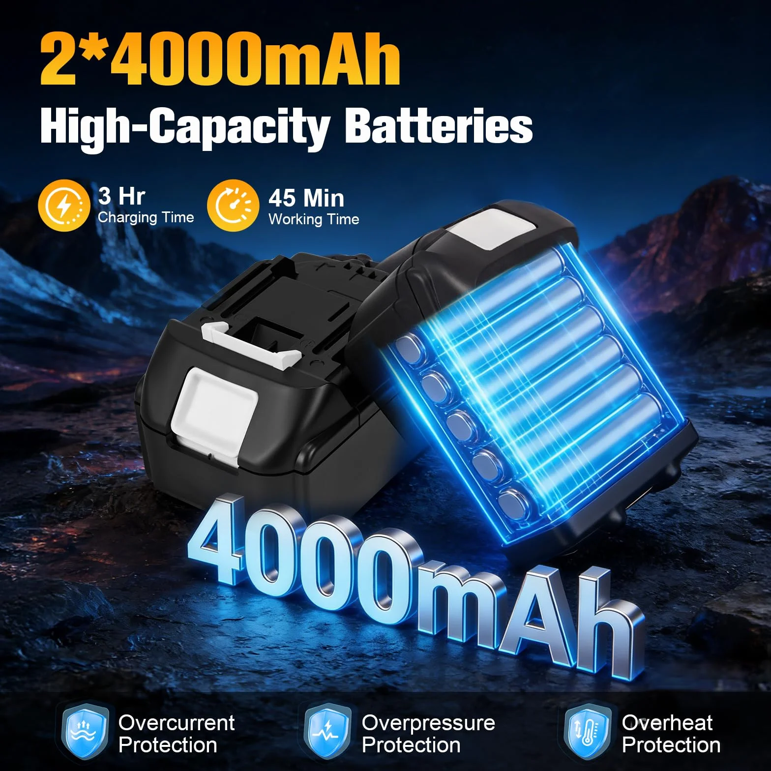 Avvitatore a percussione 1000N, 2 batterie, 3 velocità variabili, luce LED, Potente strumento a batteria, Avvitatore a percussione professionale per riparazione auto, Progetti fai da te