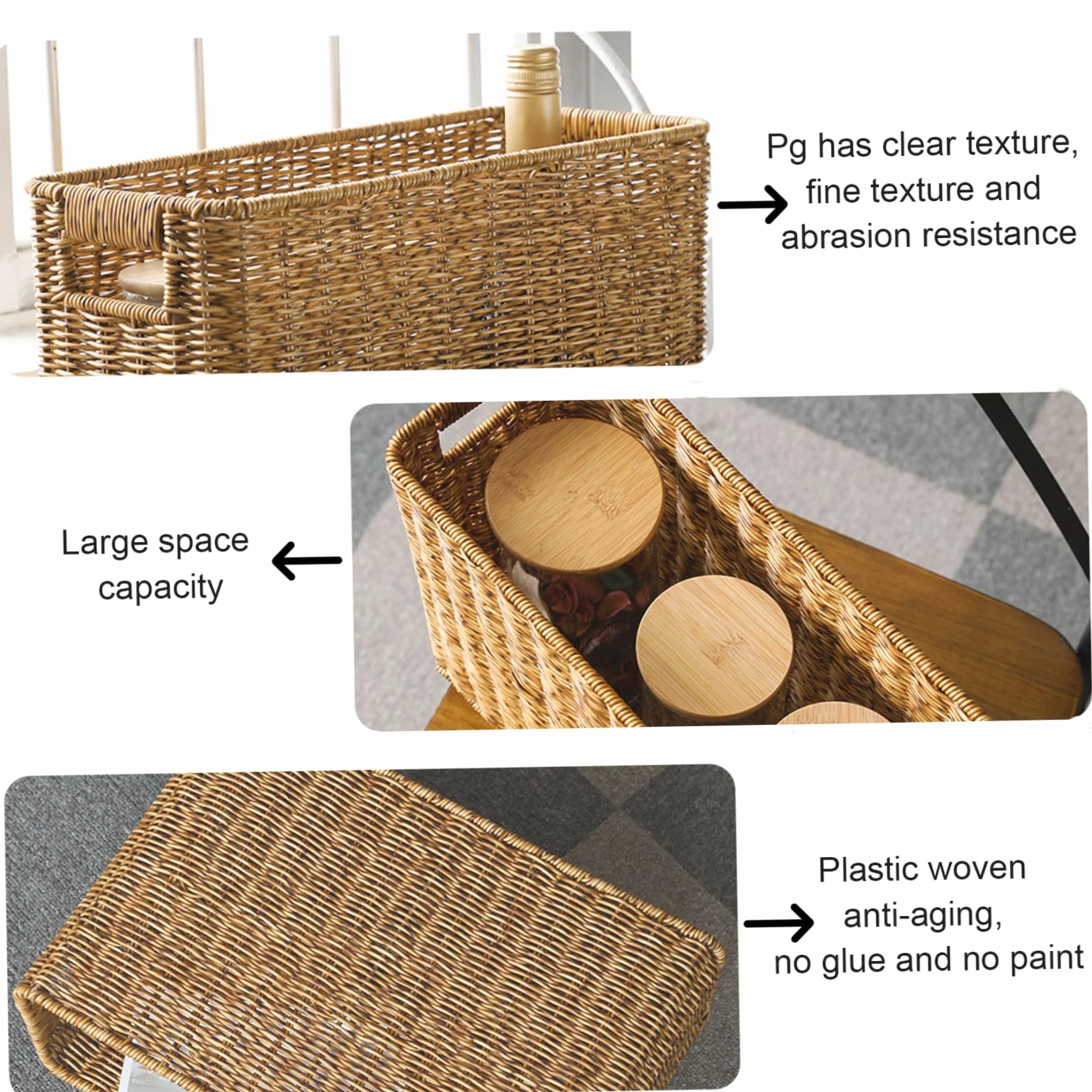 Portariviste, Portariviste in Rattan Intrecciato 15x10, 2x5, 9 Pollici con Manici, Cestino Portaoggetti Rettangolare per Giornali, Bottiglie, Giocattoli, Scrivania da Ufficio, Marrone Chiaro