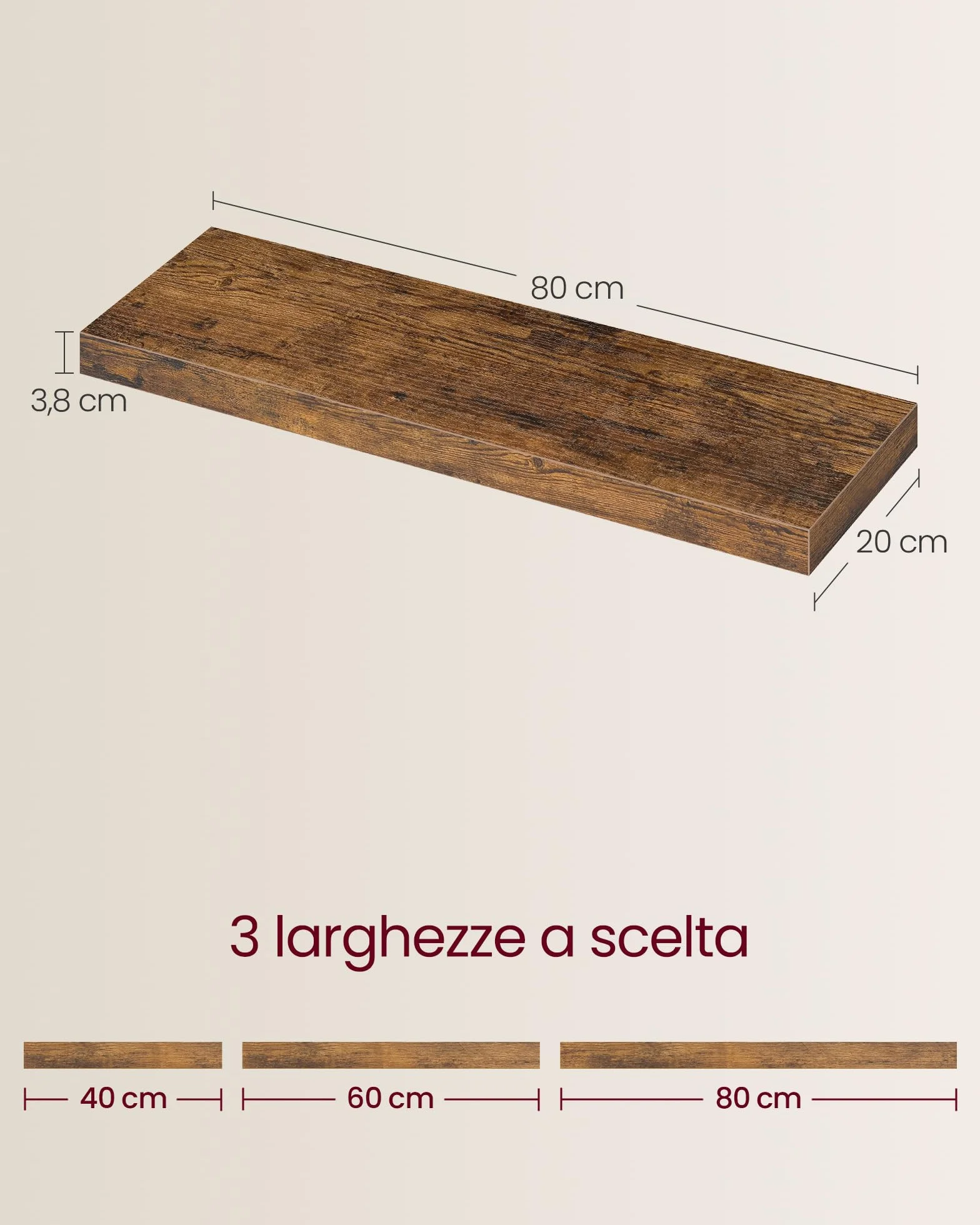 VASAGLE Mensola da Parete 20 x 80 x 3,8 cm Marrone Vintage LWS28BX