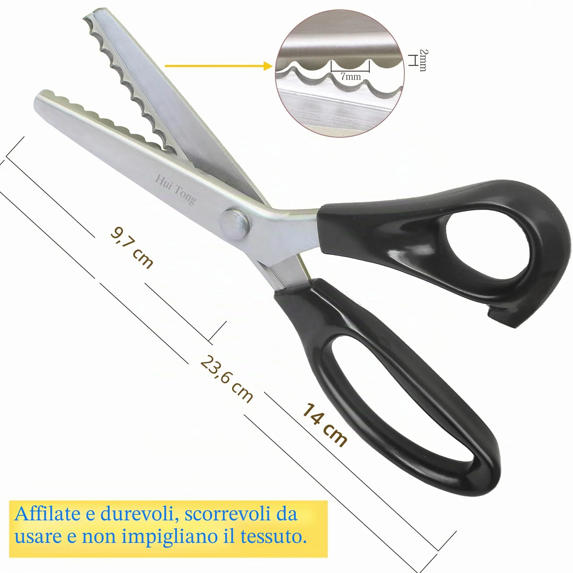 Hui Tong Forte e affilato Forbici zig zag per stoffa, Seghettate e ondulati Forbici Dentellate, 3/5/7mm per un totale di 6 specifiche(ondulati 7mm)