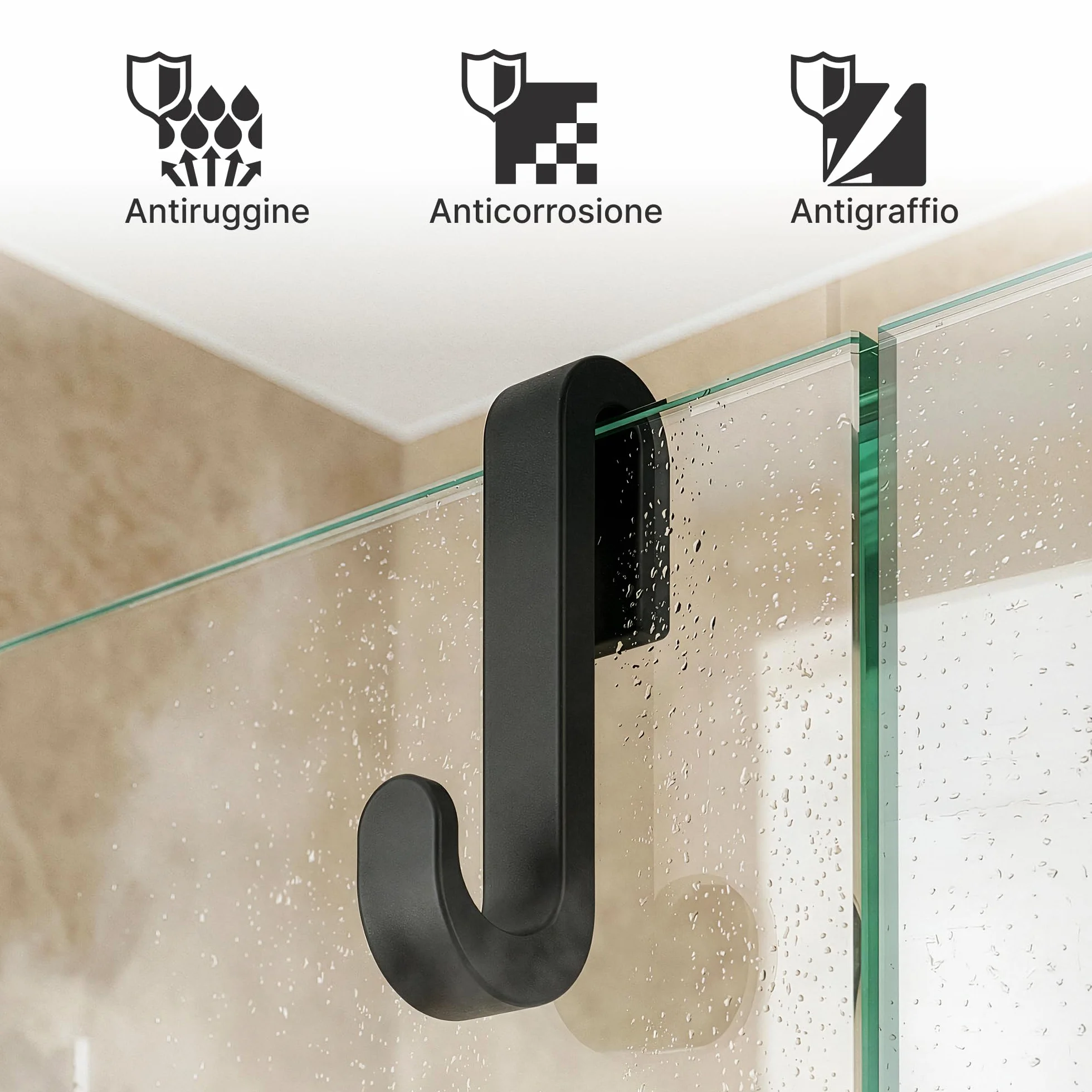 Ganci in Silicone da Appendere per Porte Doccia in Vetro Senza Telaio, Set da 2