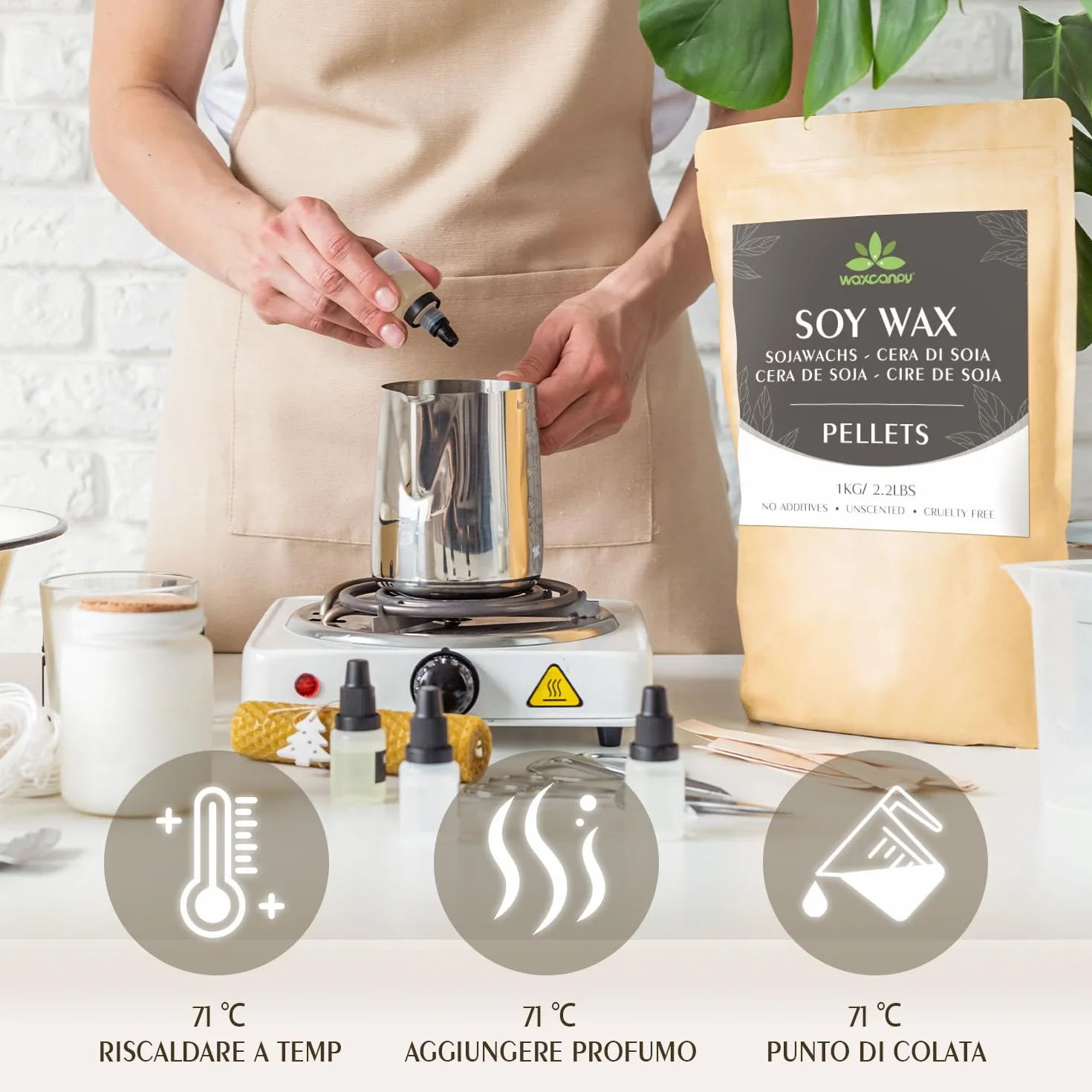 Cera di soia per candele 5KG, cera per candele di prima qualità di Waxcanpy, cera per candele fai da te, cera di soia organica 100% naturale per candele