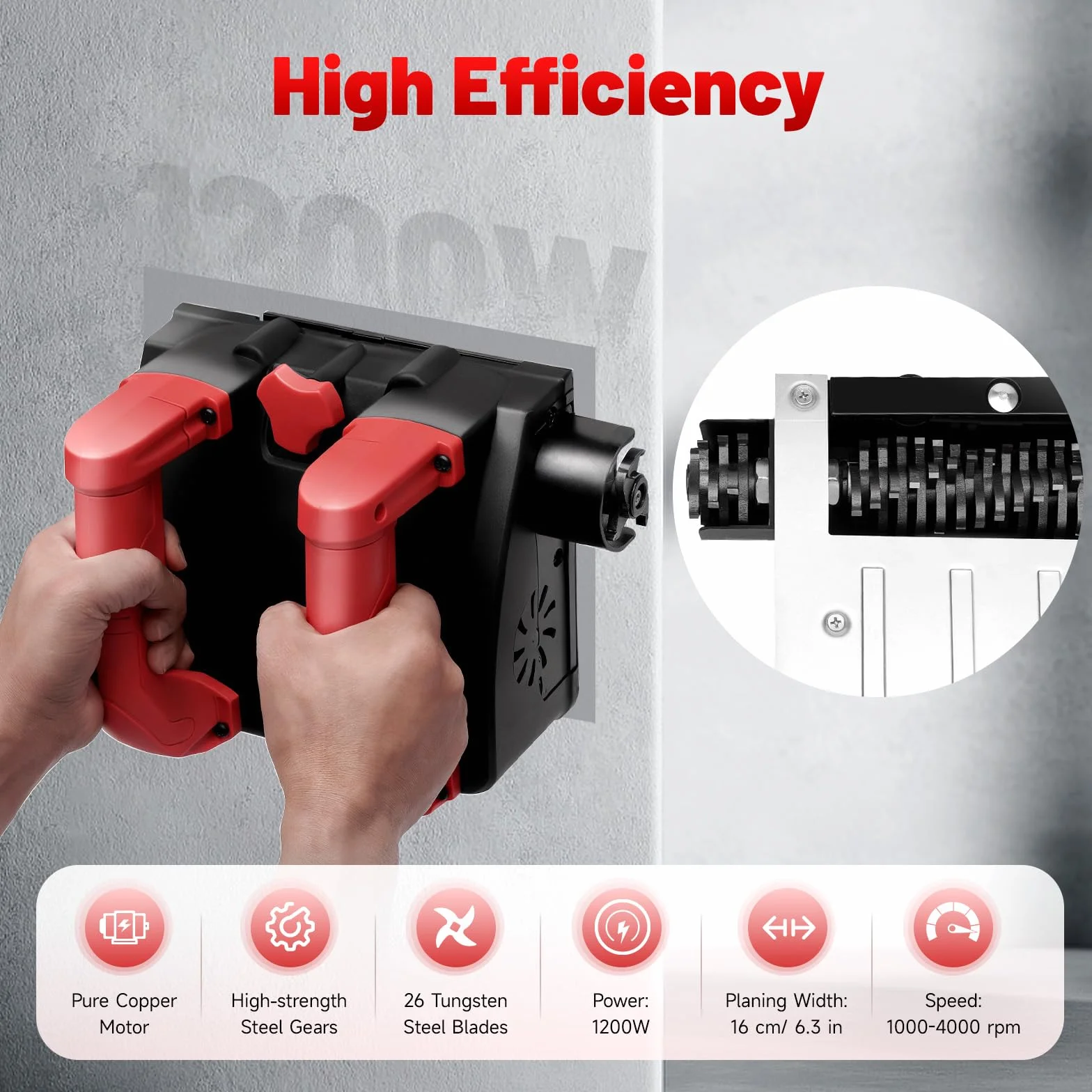 Piallatrice da parete e fresa per calcestruzzo, 1200 W, elettrica – Fresa per ristrutturazione con profondità di lavoro regolabile di 1 – 4 mm, 4000 giri/min, fresa per intonaco, fresa per muri