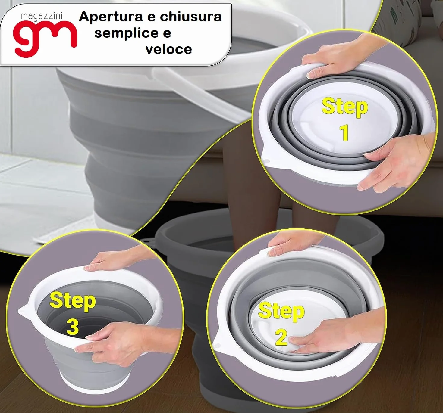 MagazziniGM Linea Compact Salvaspazio: Secchio,Catino, Bacinella, Cesto Portabiancheria Pieghevole in Silicone e Plastica,Secchiello Multiuso Casa, Campeggio (CATINO PIEGHEVOLE 26lt 55 x 40 x 24cm)