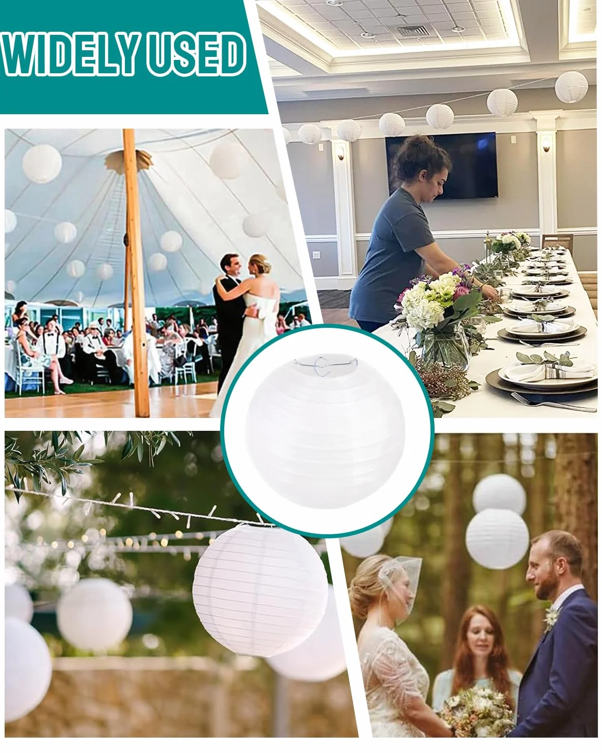 Lanterne di Carta 20 cm Bianche 2 Pezzi Decorazioni Eleganti con Struttura Metallica per Feste Matrimoni