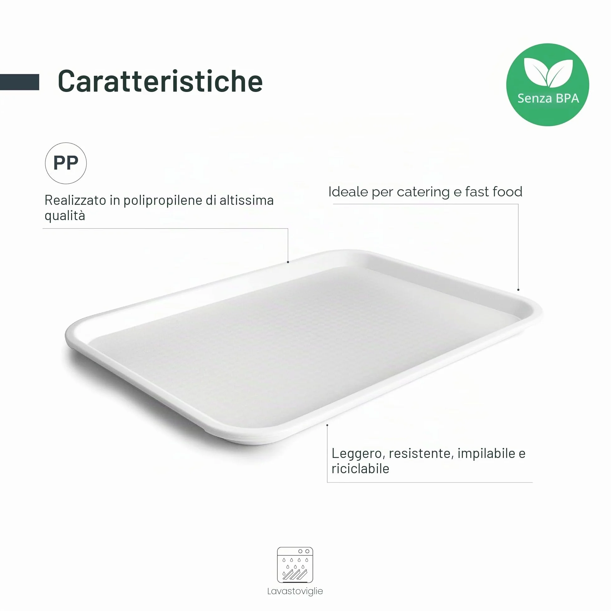 Lacor Vassoio per alimenti 41.5x30.5 cm Polipropilene Impilabile Lavabile in lavastoviglie