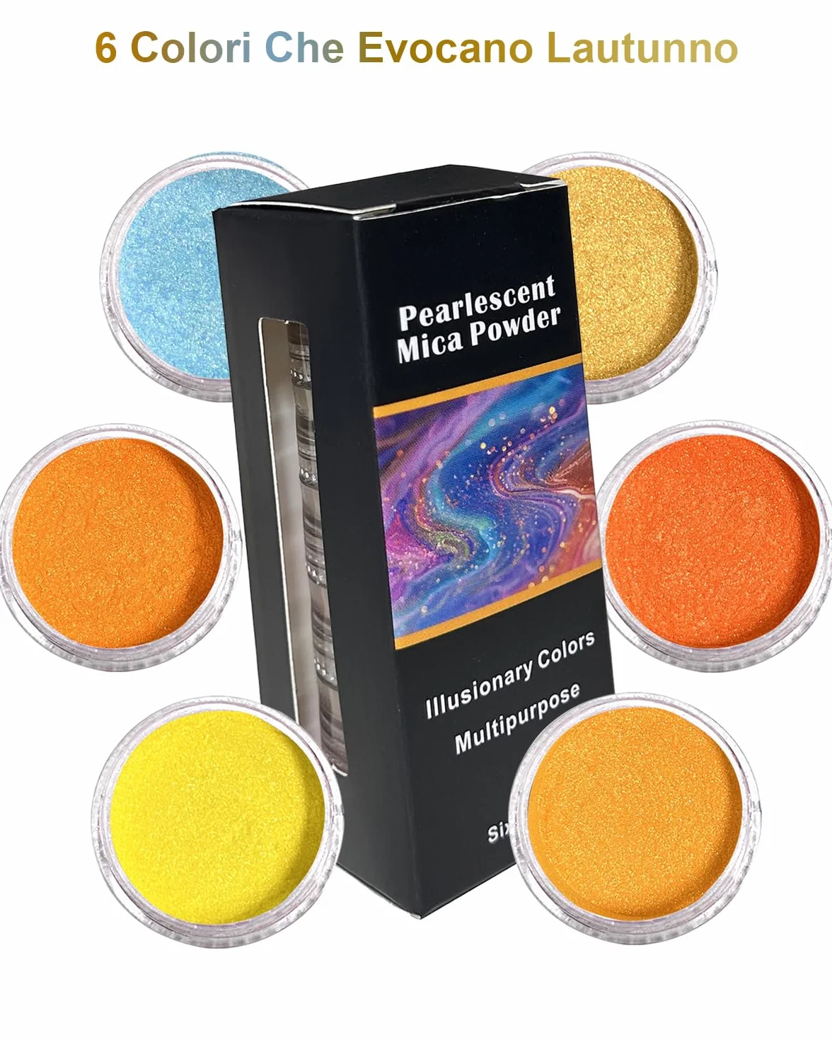 Polvere di Mica 6 Colori Set Portatile di Pigmenti in 6 Barattoli per Resina Epossidica Sapone Nail Art Candele e Artigianato – Autunno