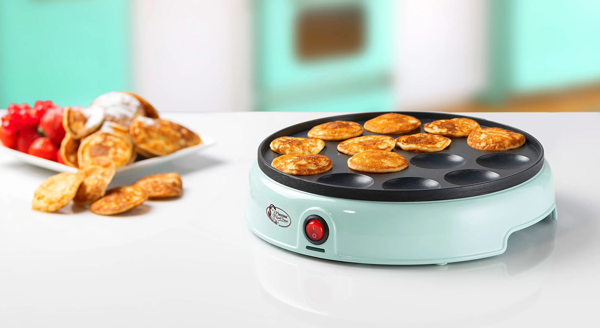 Bestron macchina per poffertjes retrò, mini crepes, specialità olandese, rivestimento antiaderente, spia luminosa, Sweet Dreams, verde