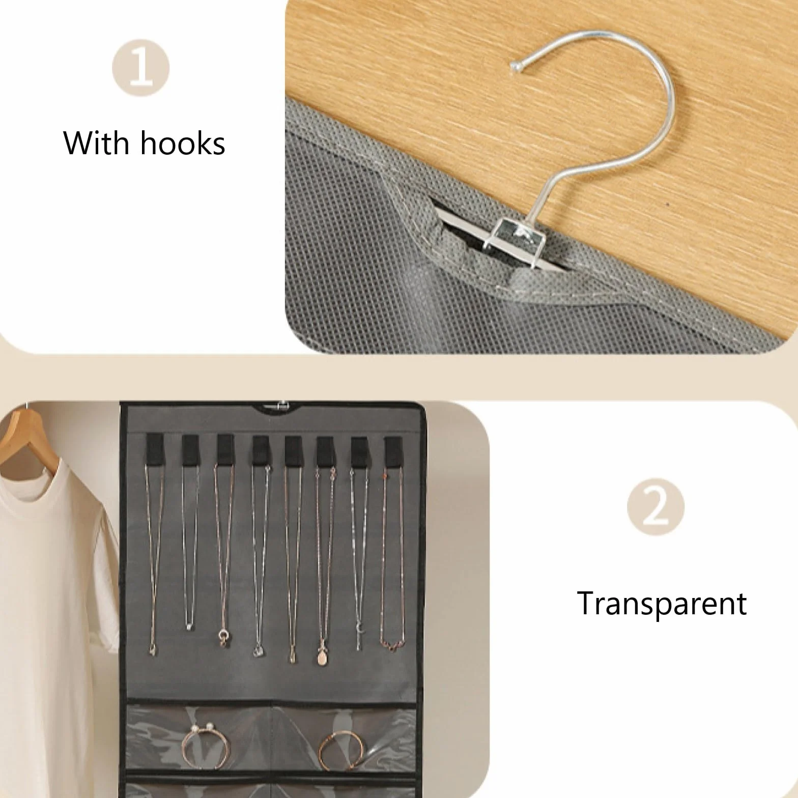 Hanging Jewelry Organizer Doppia Faccia con 48 Tasche Bianco per Armadio
