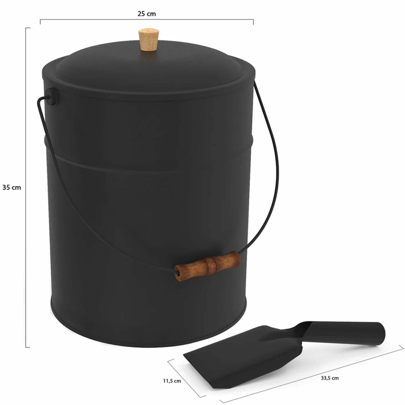 IDMarket - Cubo de cenizas de 15 kg con pala para cenizas