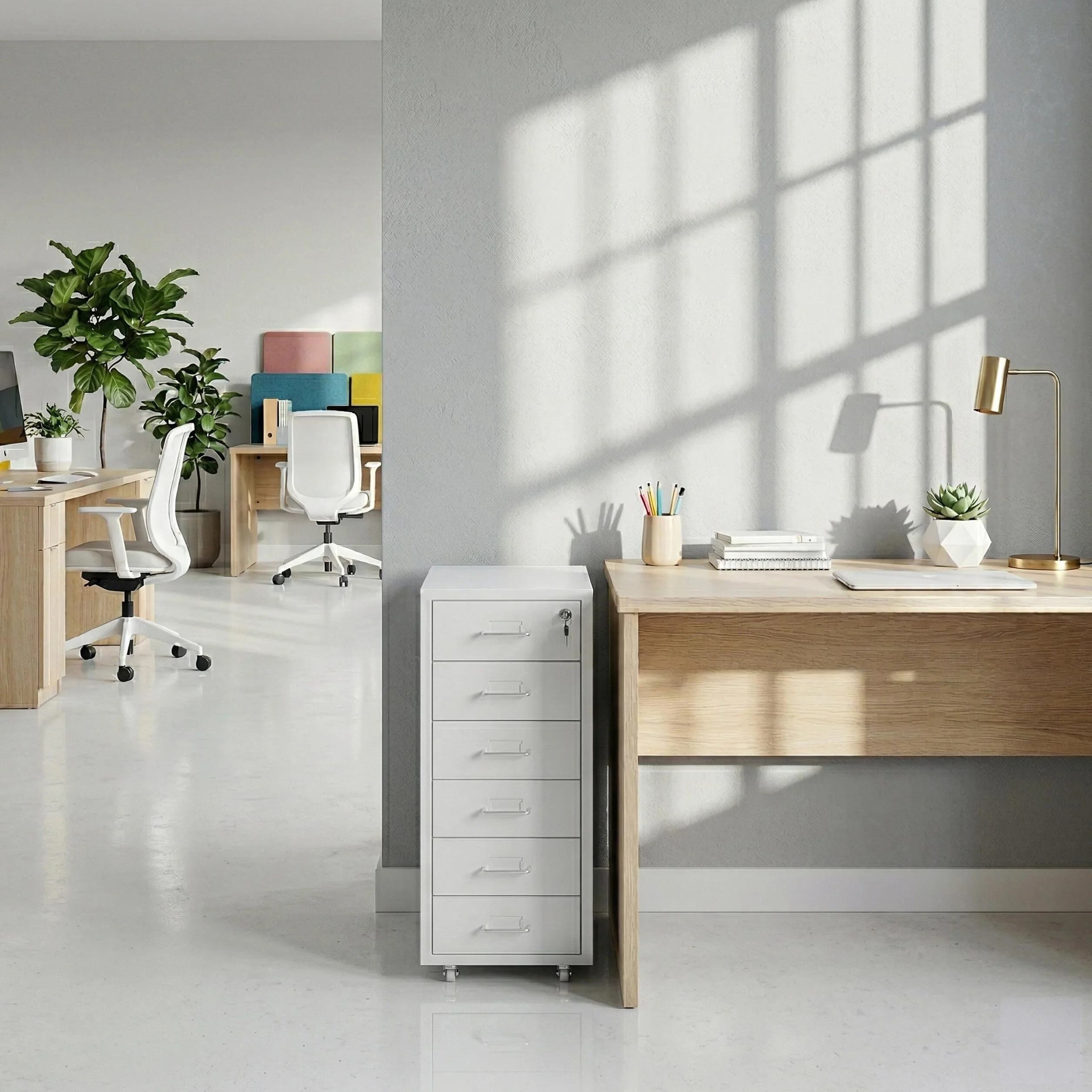 Relaxdays cassettiera in Metallo con 6 cassetti, chiudibile a Chiave, Misura 69x28x41 cm, Bianco