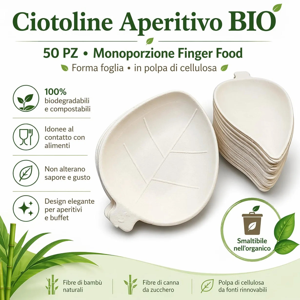 Ciotoline aperitivo usa e getta BIO vassoio finger food polpa di cellulosa